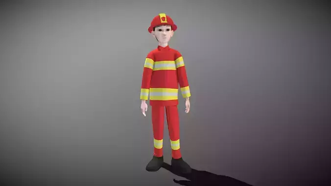 Cartoon Fireman Low-poly 3D model