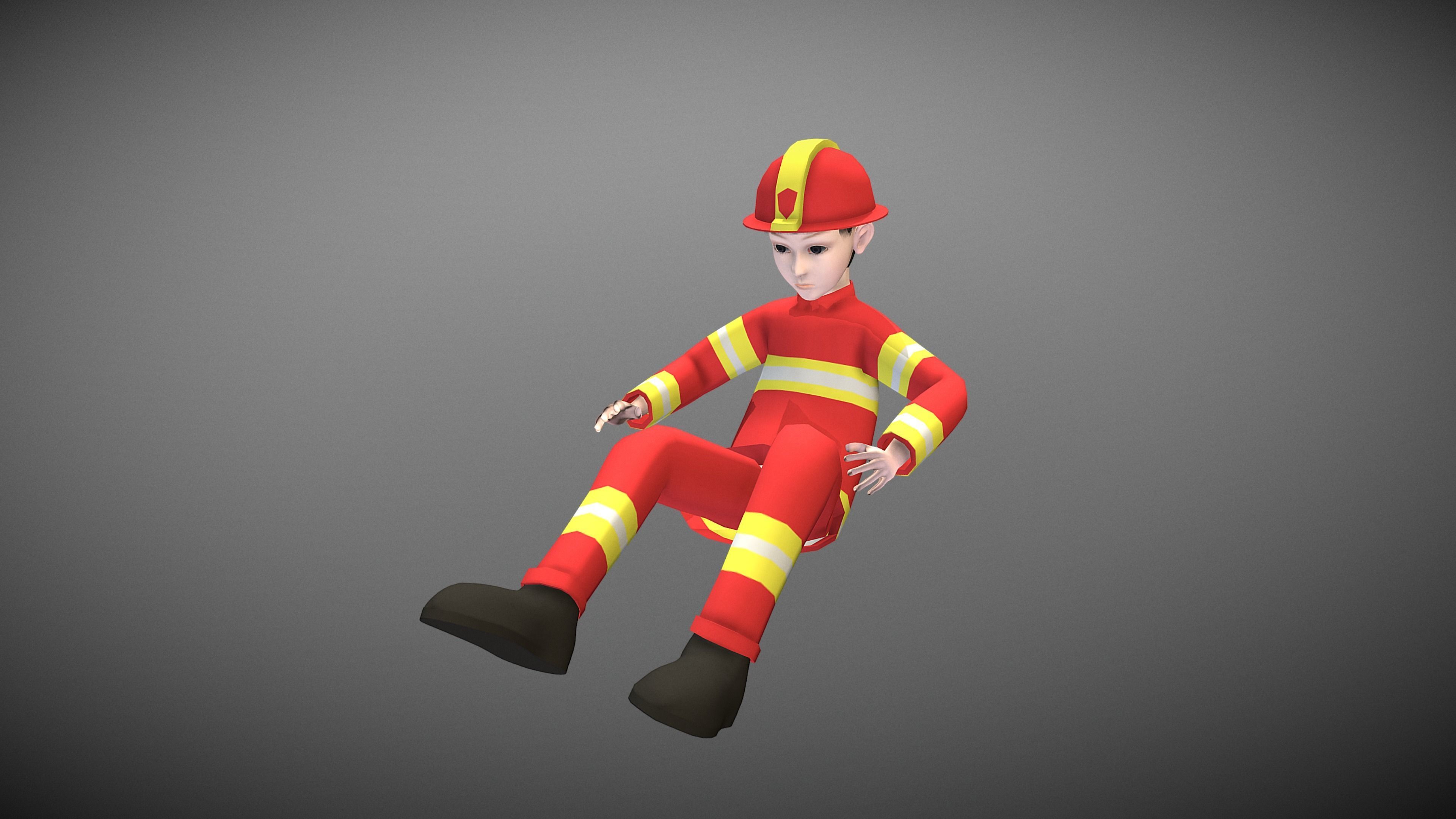 Cartoon Fireman Low-poly 3D model_5