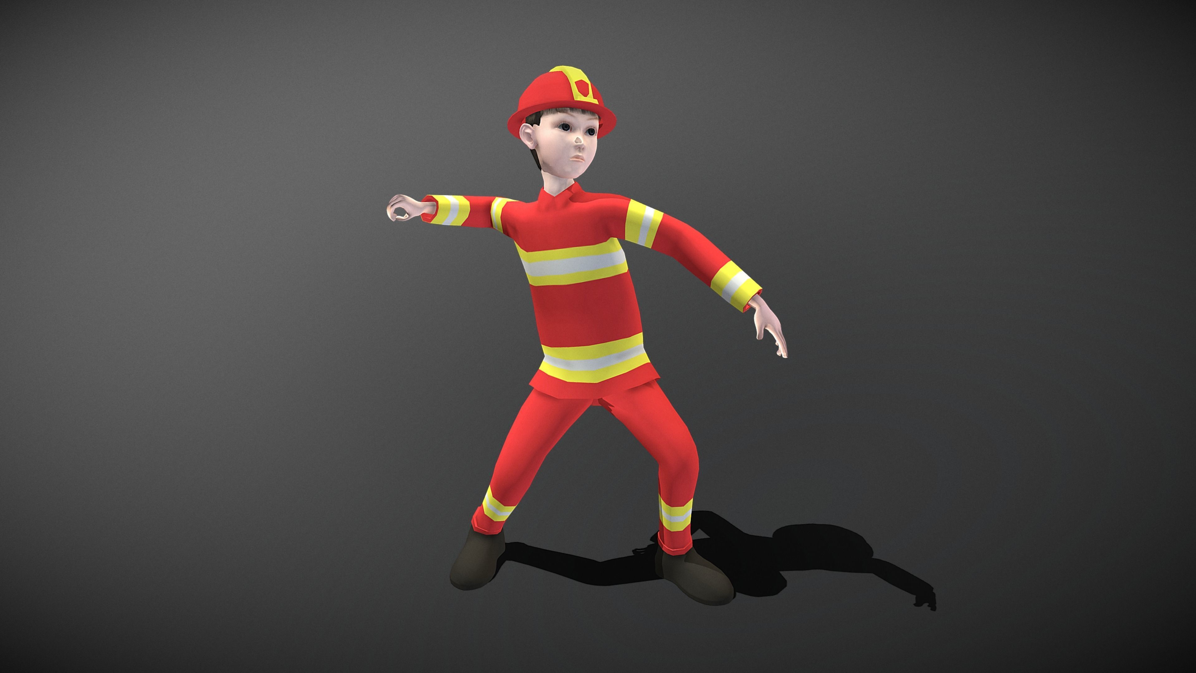 Cartoon Fireman Low-poly 3D model_8