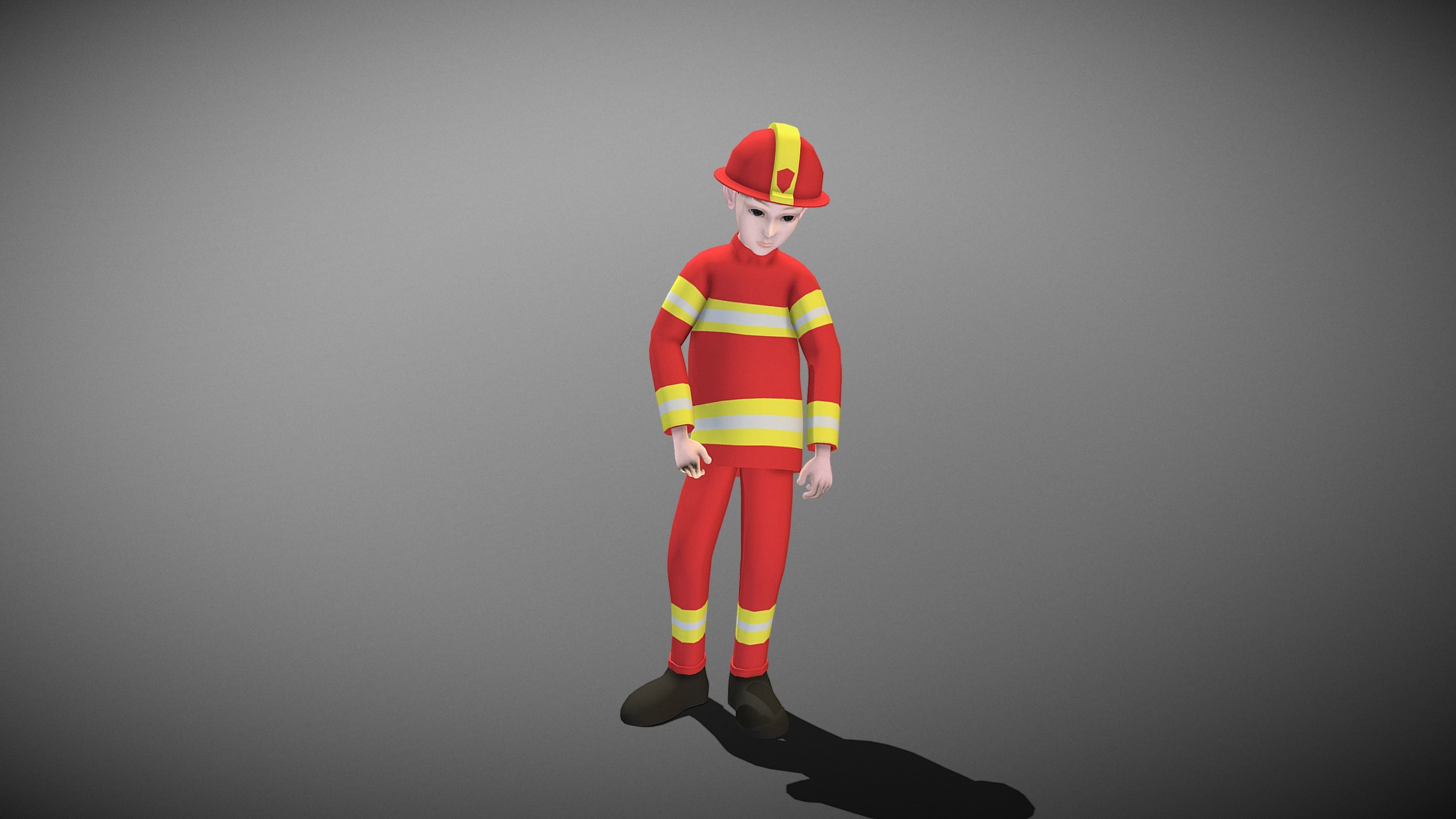 Cartoon Fireman Low-poly 3D model_6