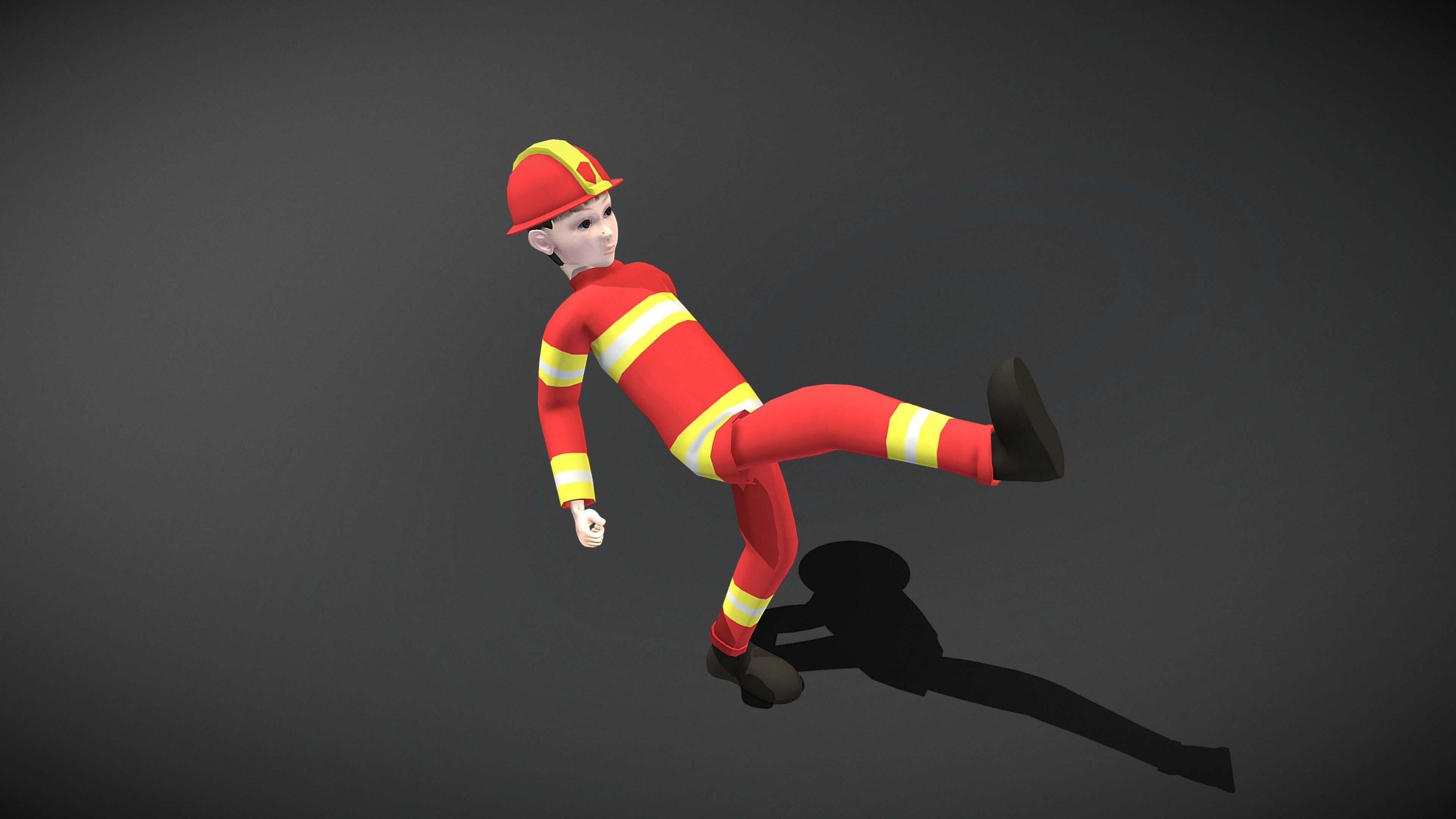 Cartoon Fireman Low-poly 3D model_4