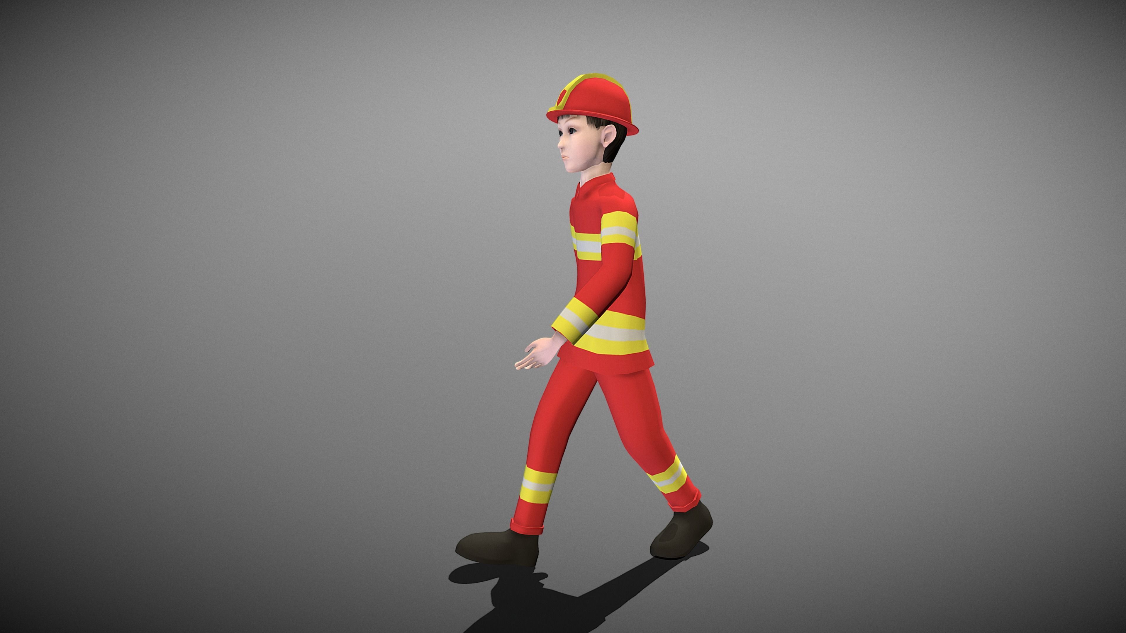 Cartoon Fireman Low-poly 3D model_2