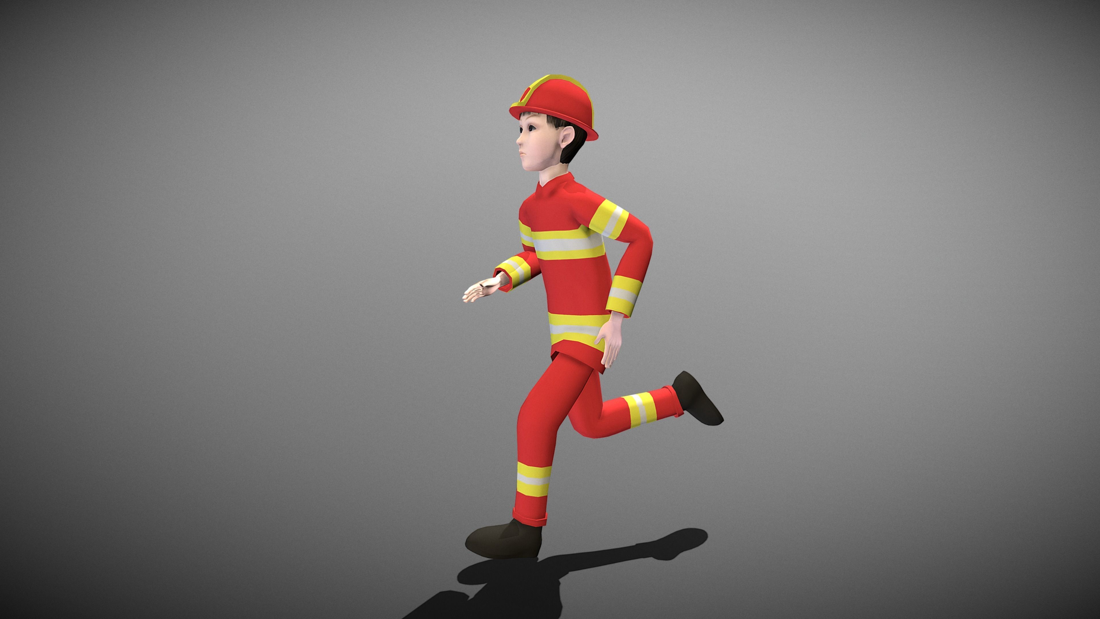 Cartoon Fireman Low-poly 3D model_3