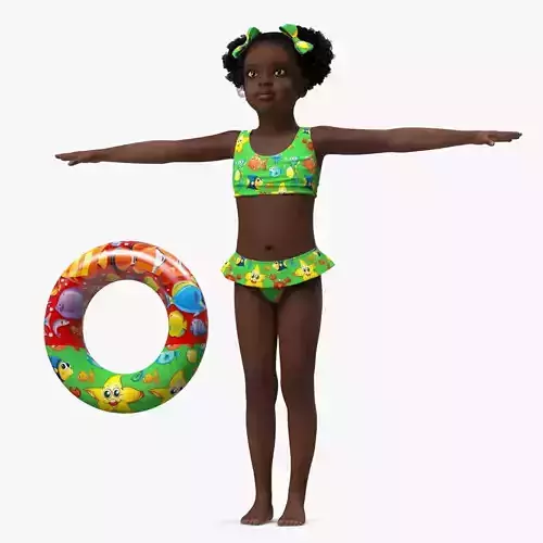 Black Child Girl Beach Style Rigged for Maya