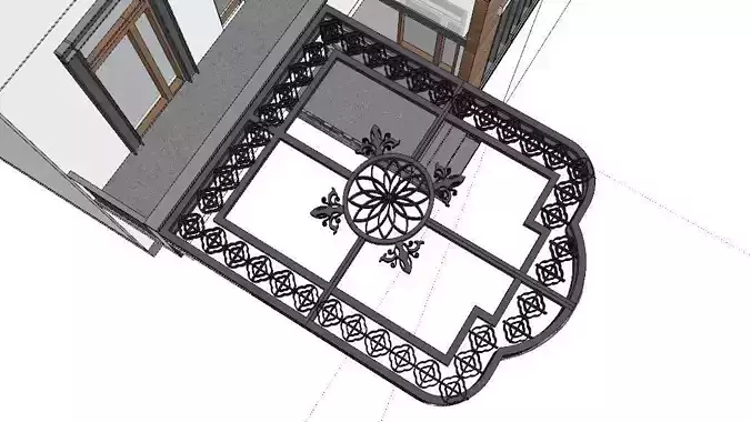 Iron Glass Roof Art Mounted Villa Facade 3D model 3D model