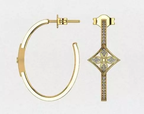 EARING two gold hoop earrings with diamonds Free 3D model_0