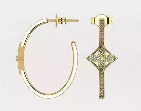 EARING two gold hoop earrings with diamonds Free 3D model