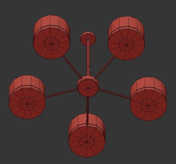 SL024 five light chandelier in gold with shades 3D model_1