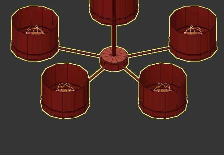 SL024 five light chandelier in gold with shades 3D model_3