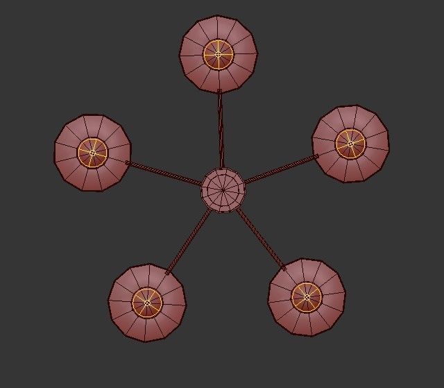 SL024 five light chandelier in gold with shades 3D model_2