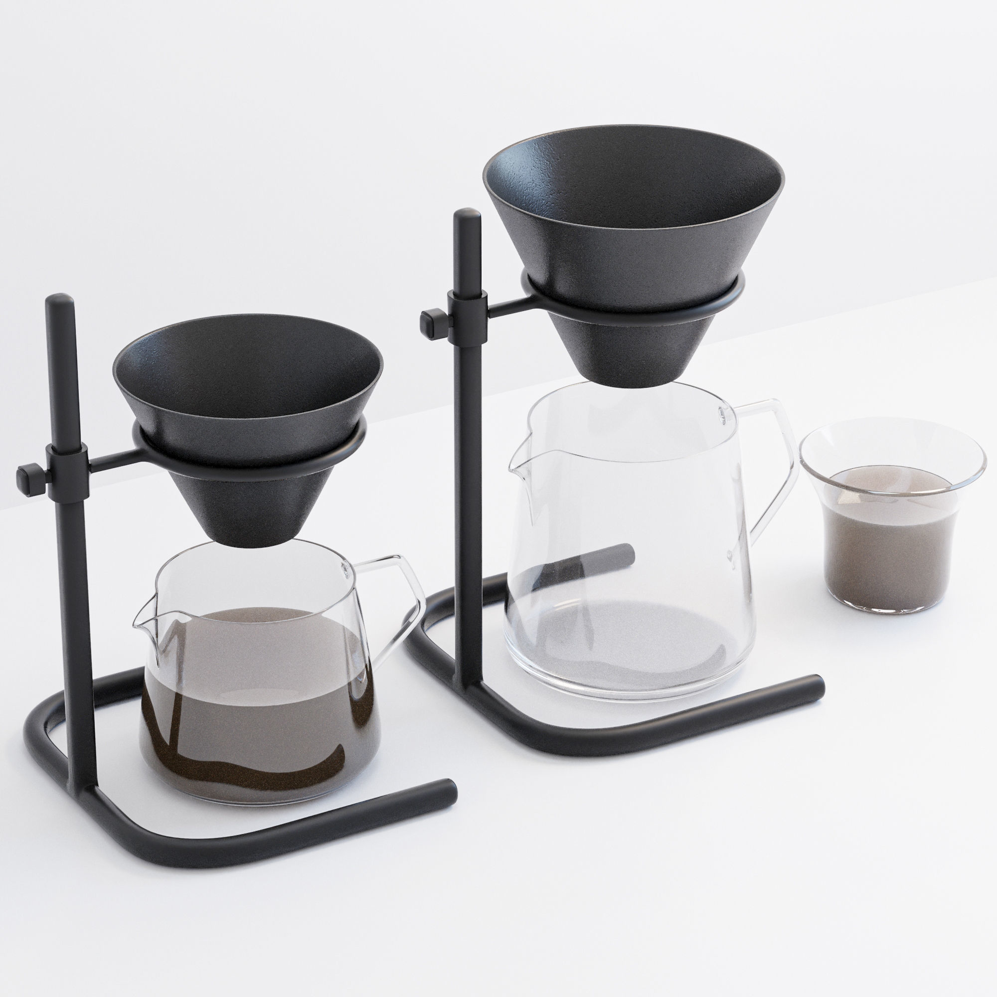 Coffee Brewer Set and glass 3D model_1