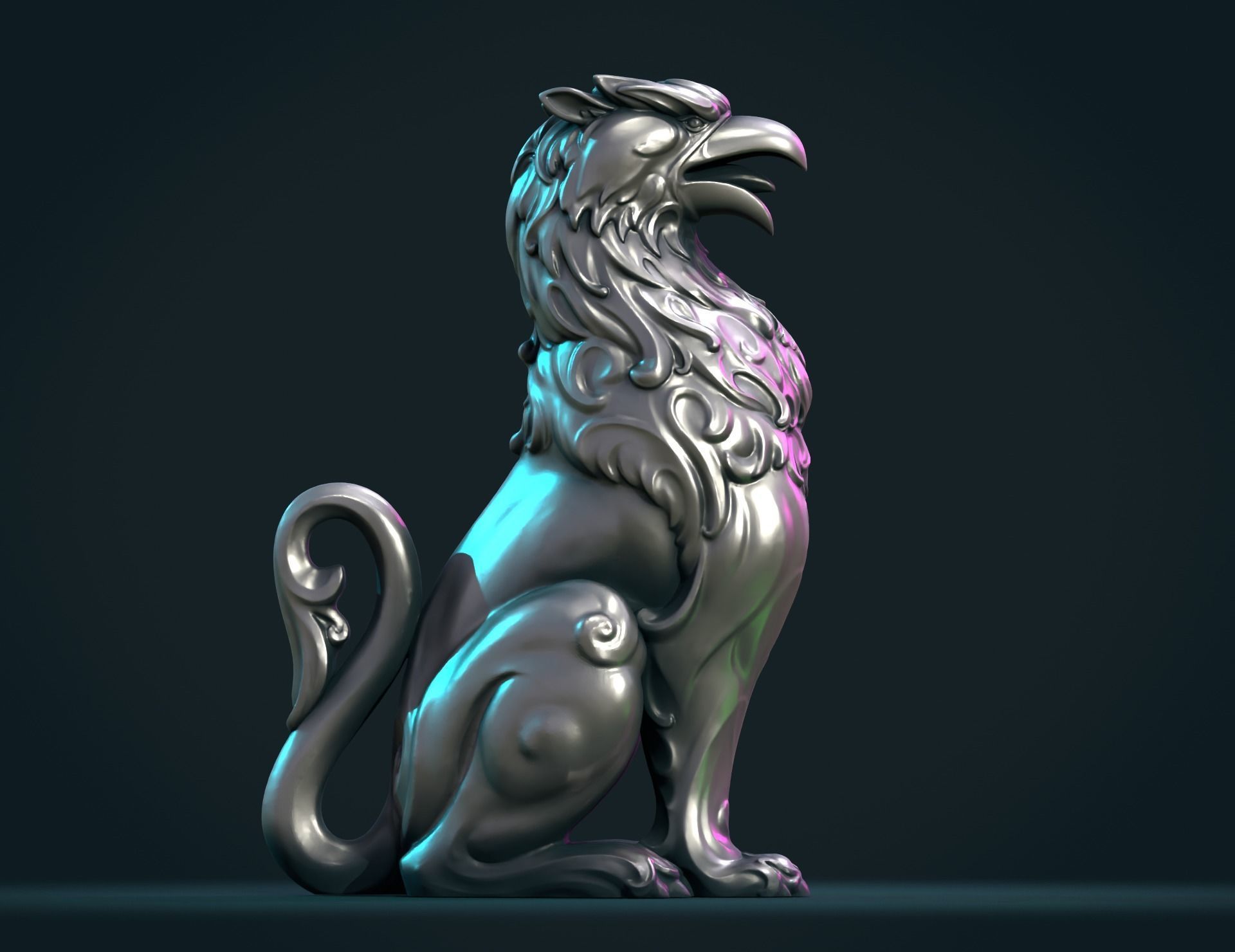 Griffon lion statue 3D print model_7