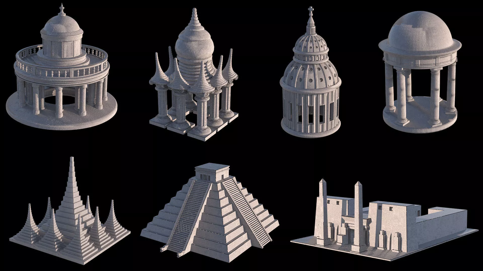 Eight Temple Buildings 3D model