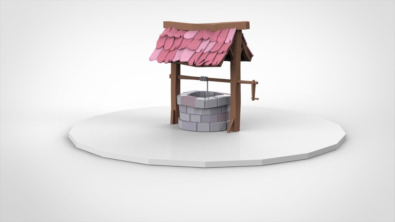 low-poly well with trees Low-poly 3D model_7