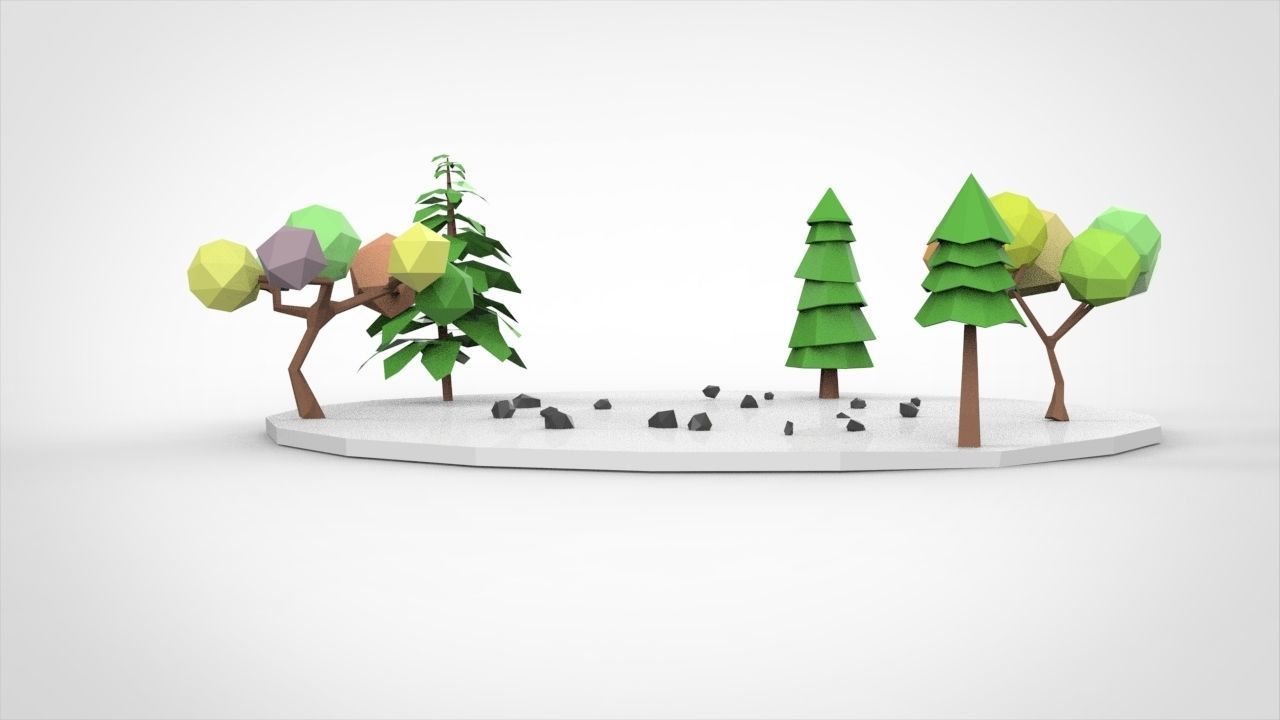 low-poly well with trees Low-poly 3D model_12