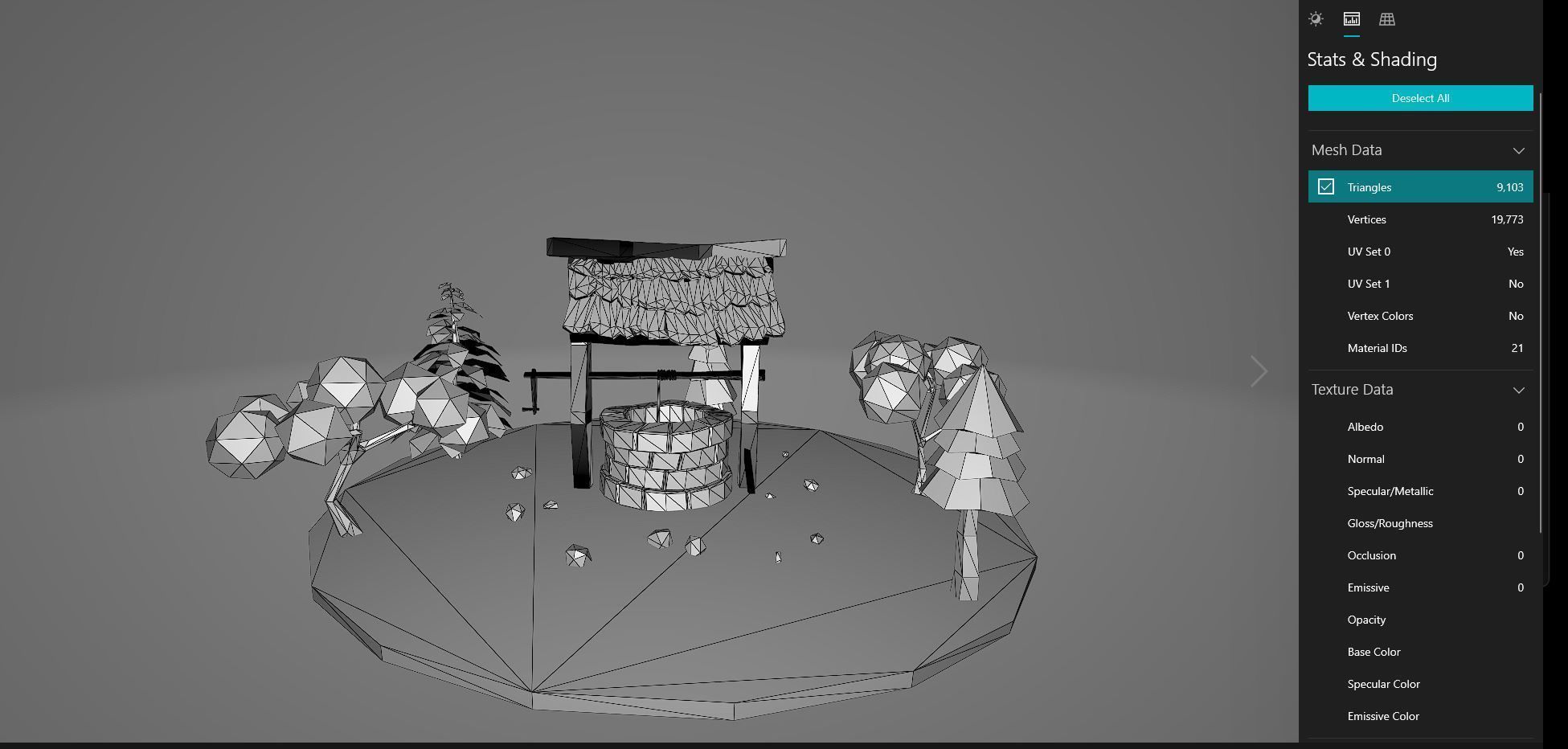 low-poly well with trees Low-poly 3D model_3