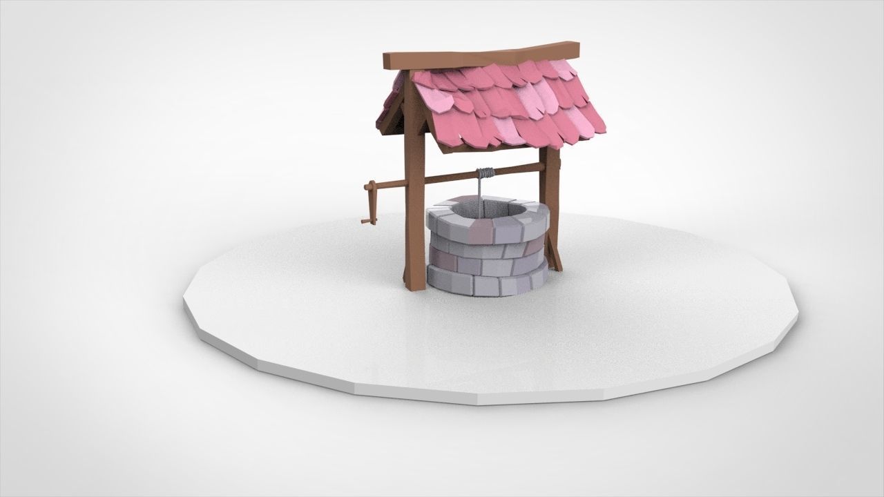 low-poly well with trees Low-poly 3D model_8