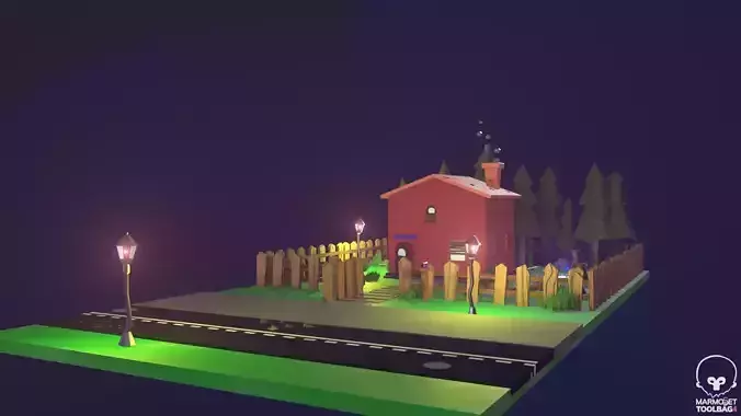 Low Poly House at night