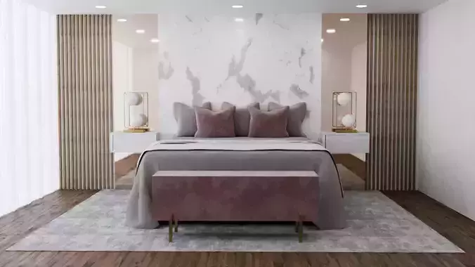 CANDEEIRO bedroom with marble walls and accents Free 3D model