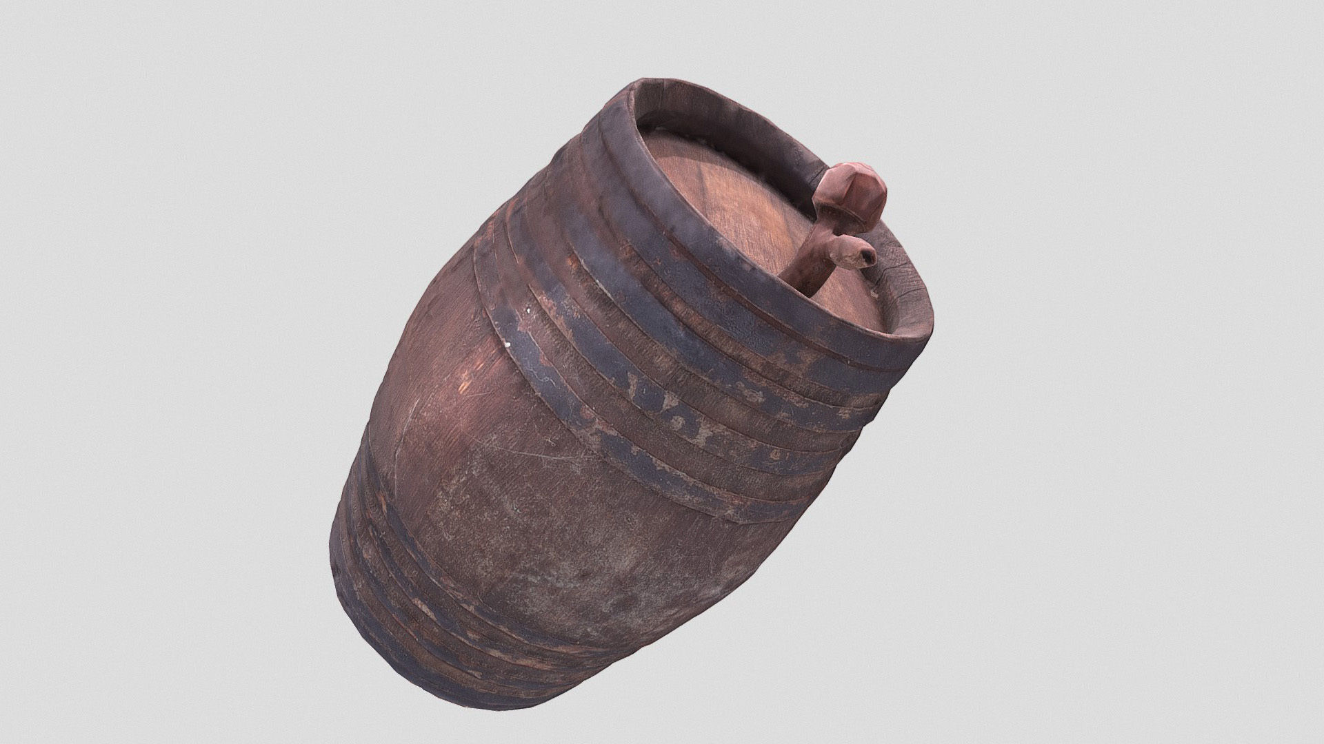 Wooden wine barrel Low-poly 3D model_4
