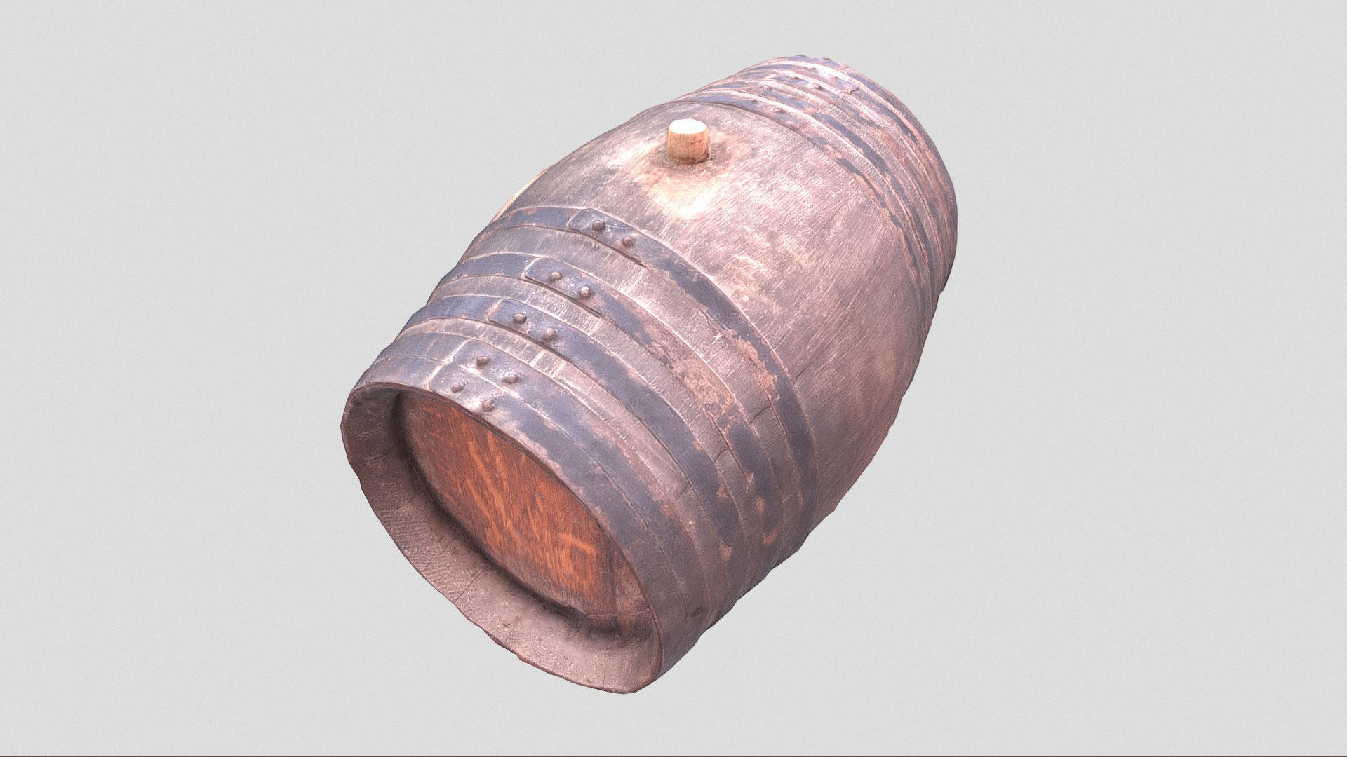 Wooden wine barrel Low-poly 3D model_2