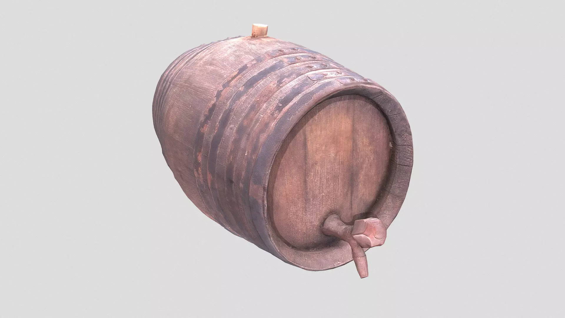 Wooden wine barrel Low-poly 3D model_0