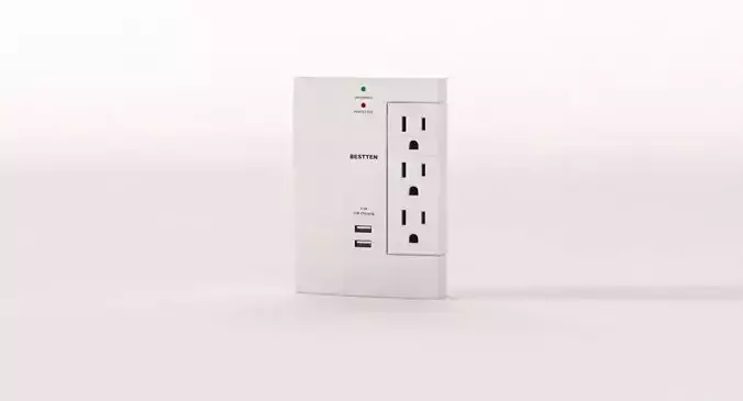 Bestten 6 Outlet Side Wall Adapter Tap Surge Protector   3D model
