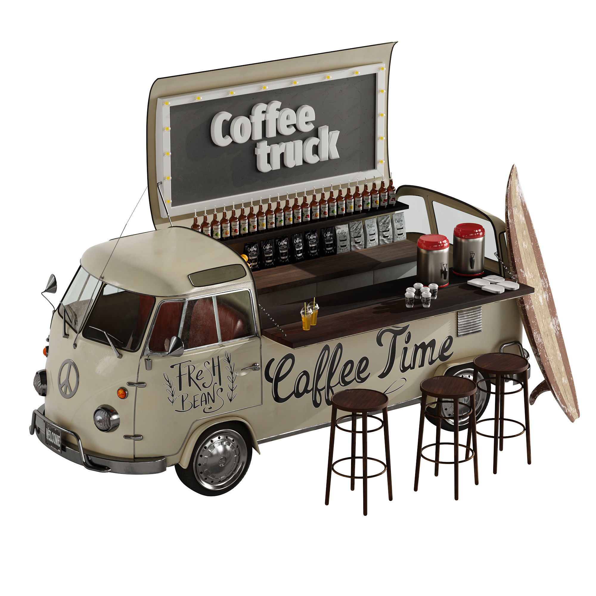 Coffee truck set 1 3D model_1