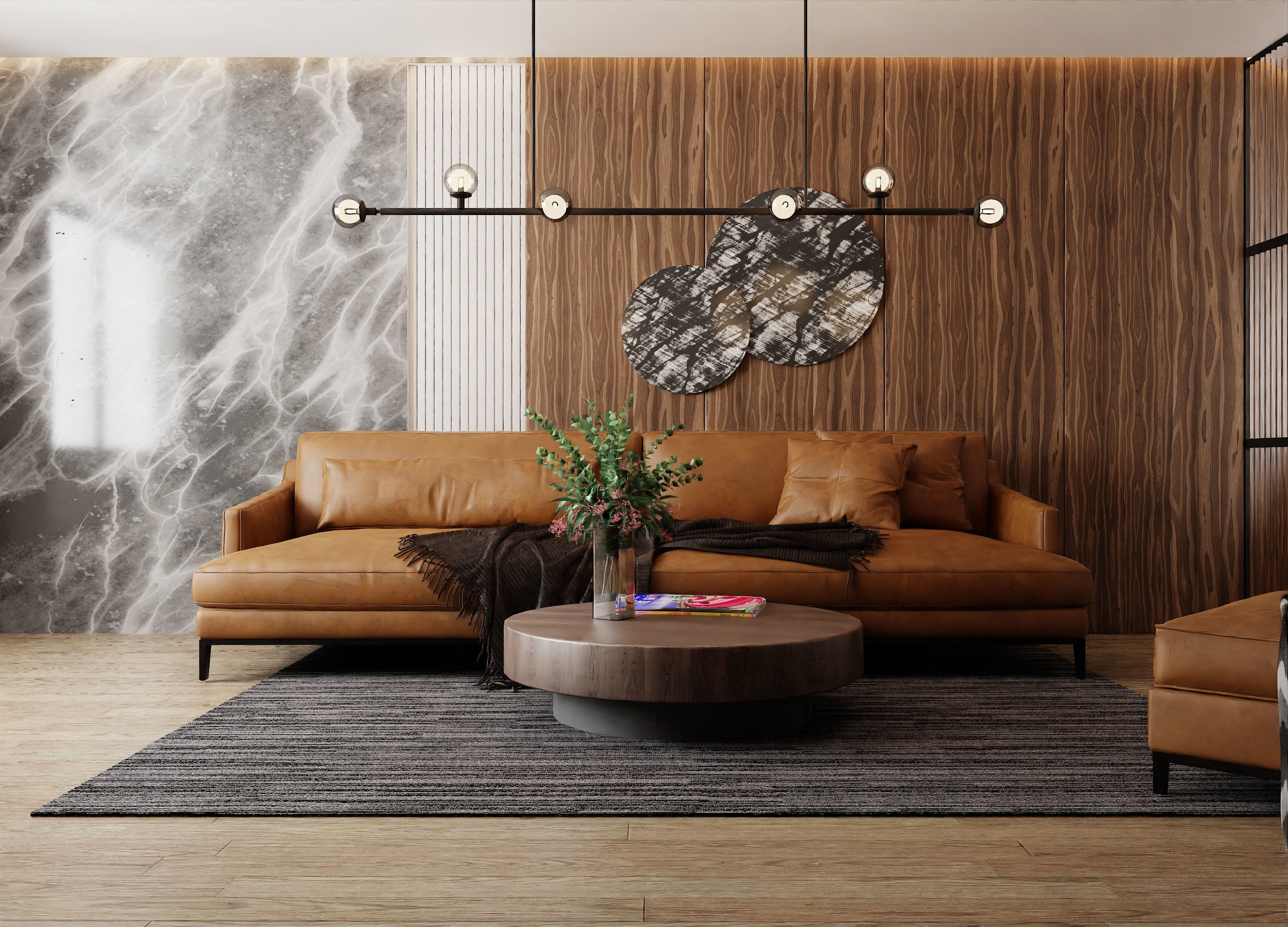 Living Room with Workspace Scene in Native Blend File 3D model_4