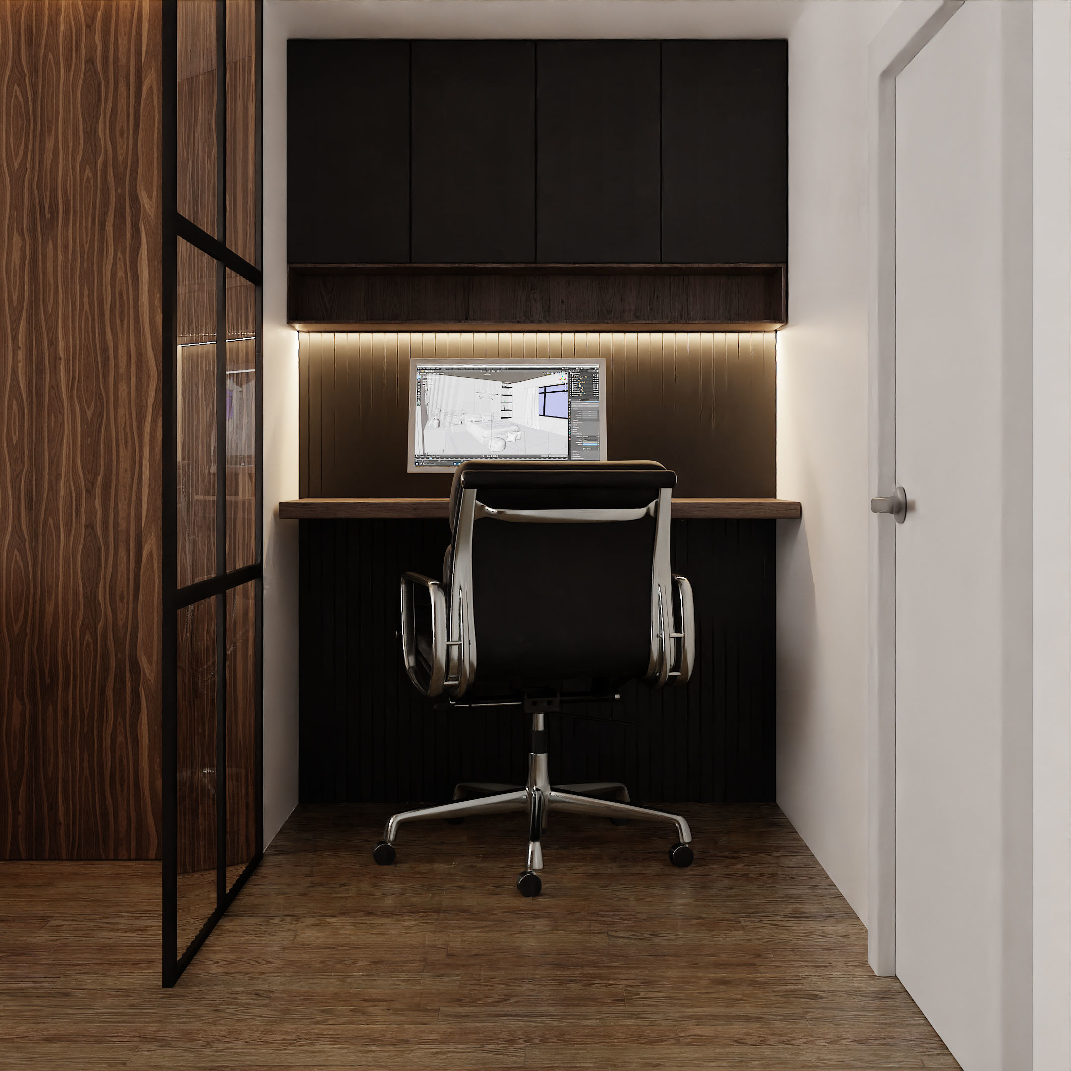 Living Room with Workspace Scene in Native Blend File 3D model_6