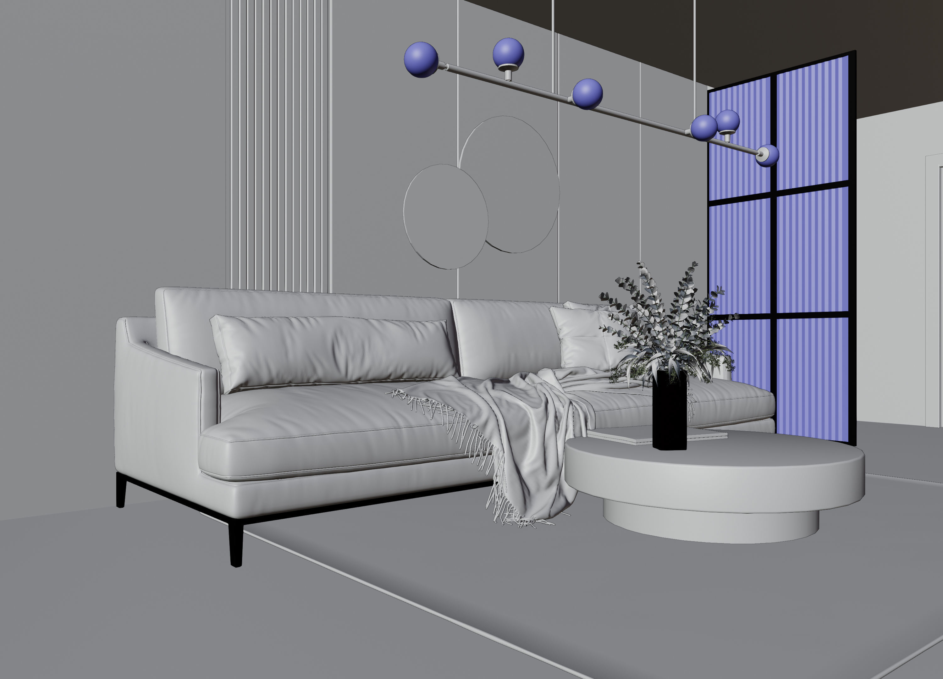 Living Room with Workspace Scene in Native Blend File 3D model_16