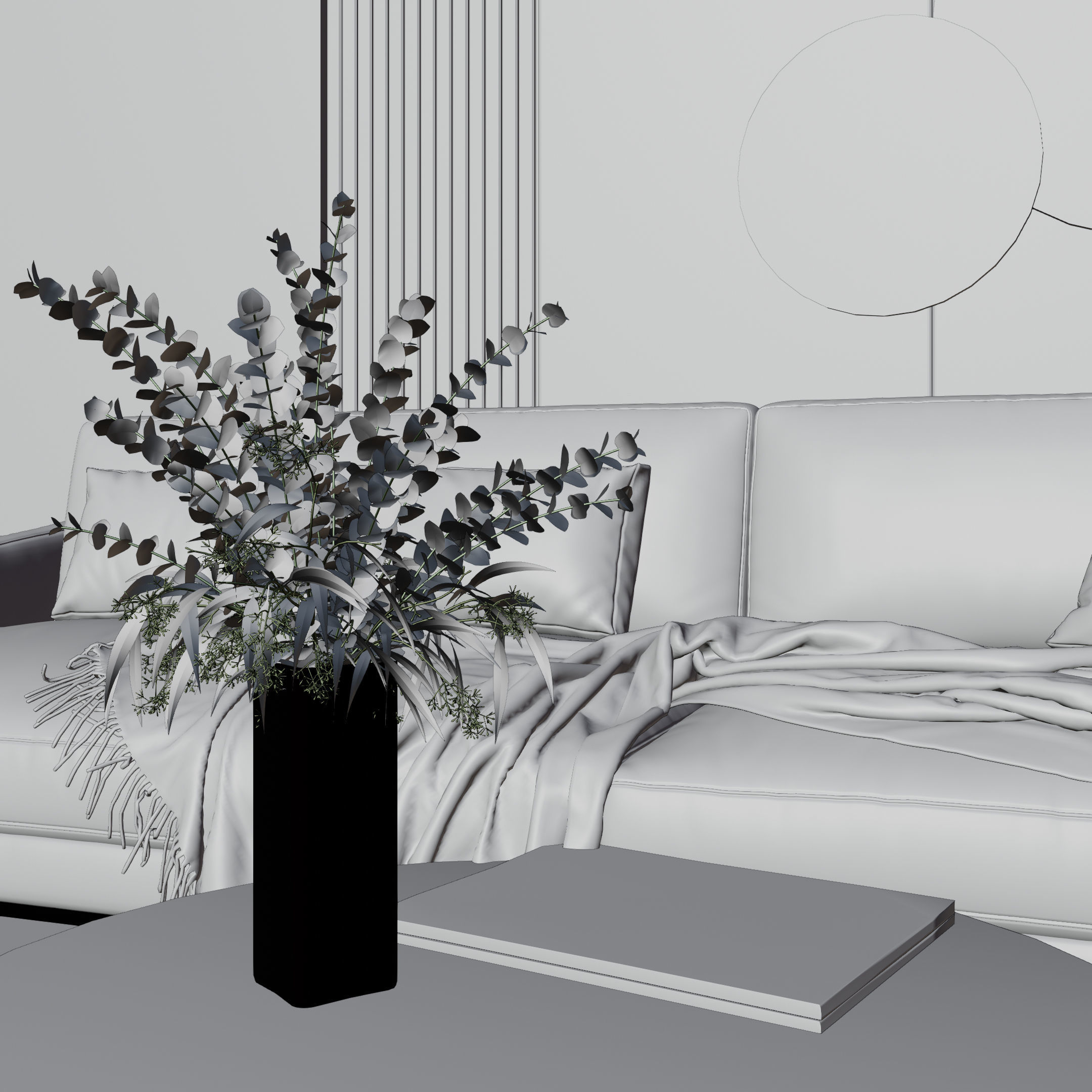Living Room with Workspace Scene in Native Blend File 3D model_24