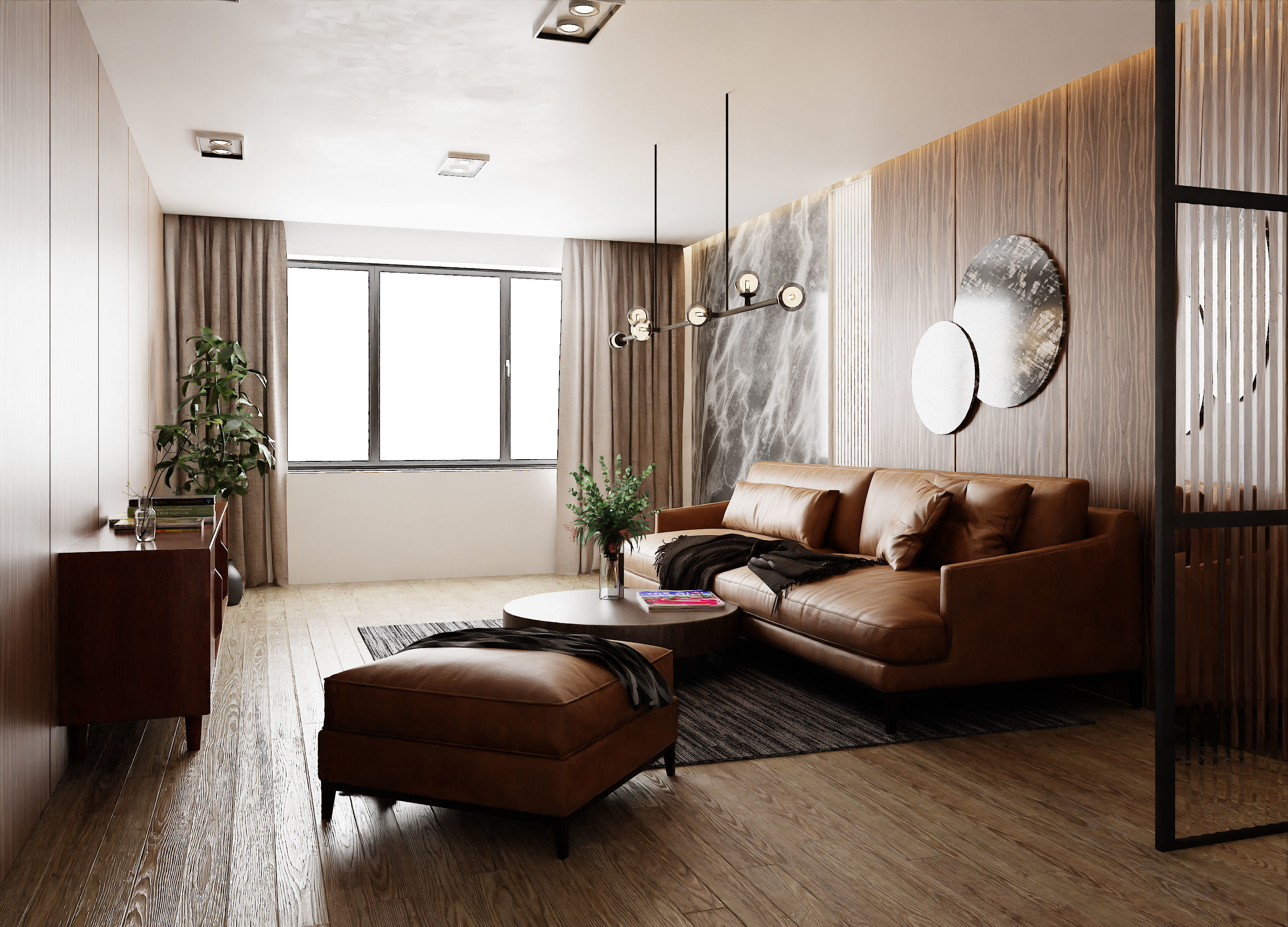 Living Room with Workspace Scene in Native Blend File 3D model_8