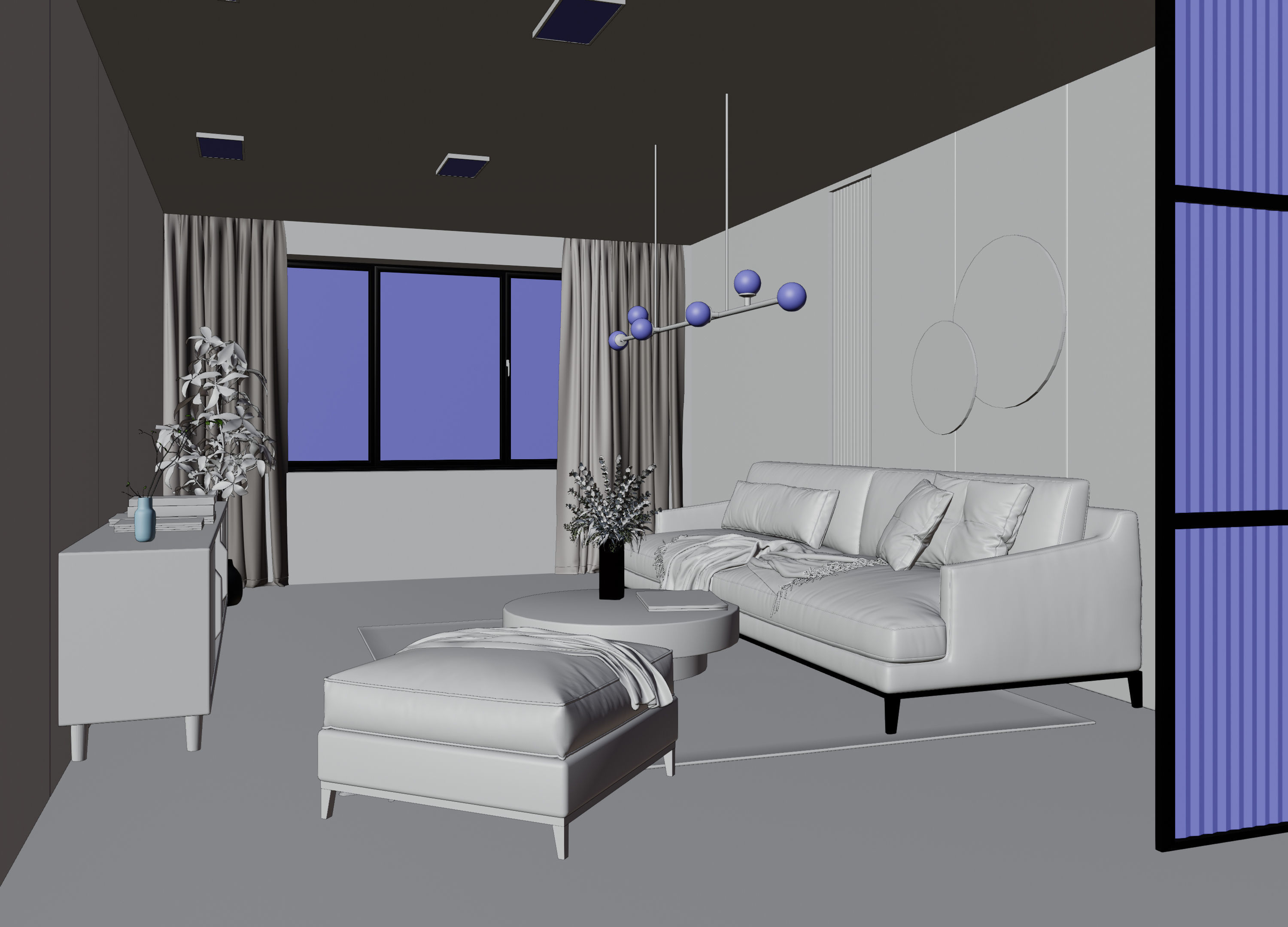 Living Room with Workspace Scene in Native Blend File 3D model_25
