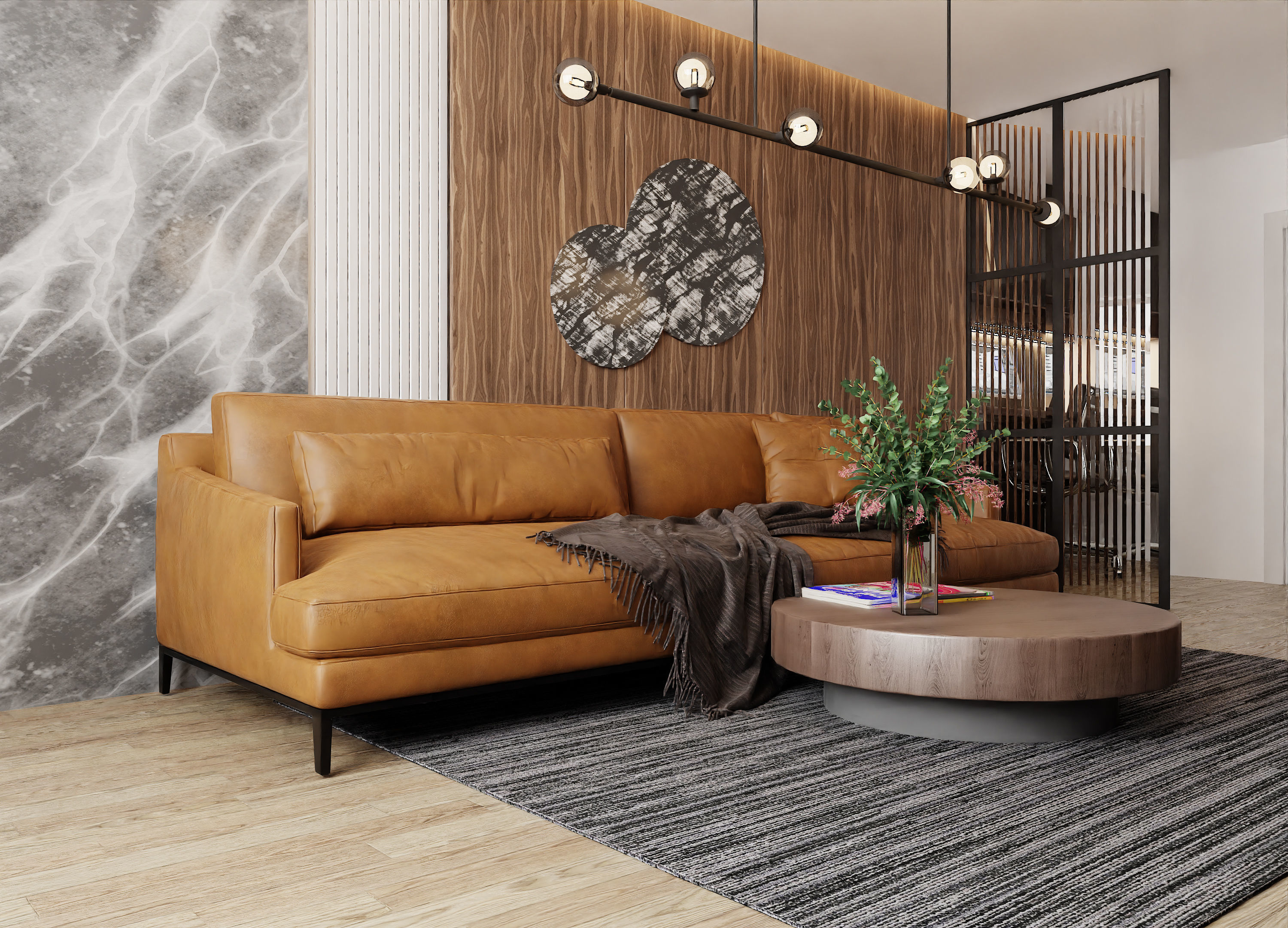 Living Room with Workspace Scene in Native Blend File 3D model_3