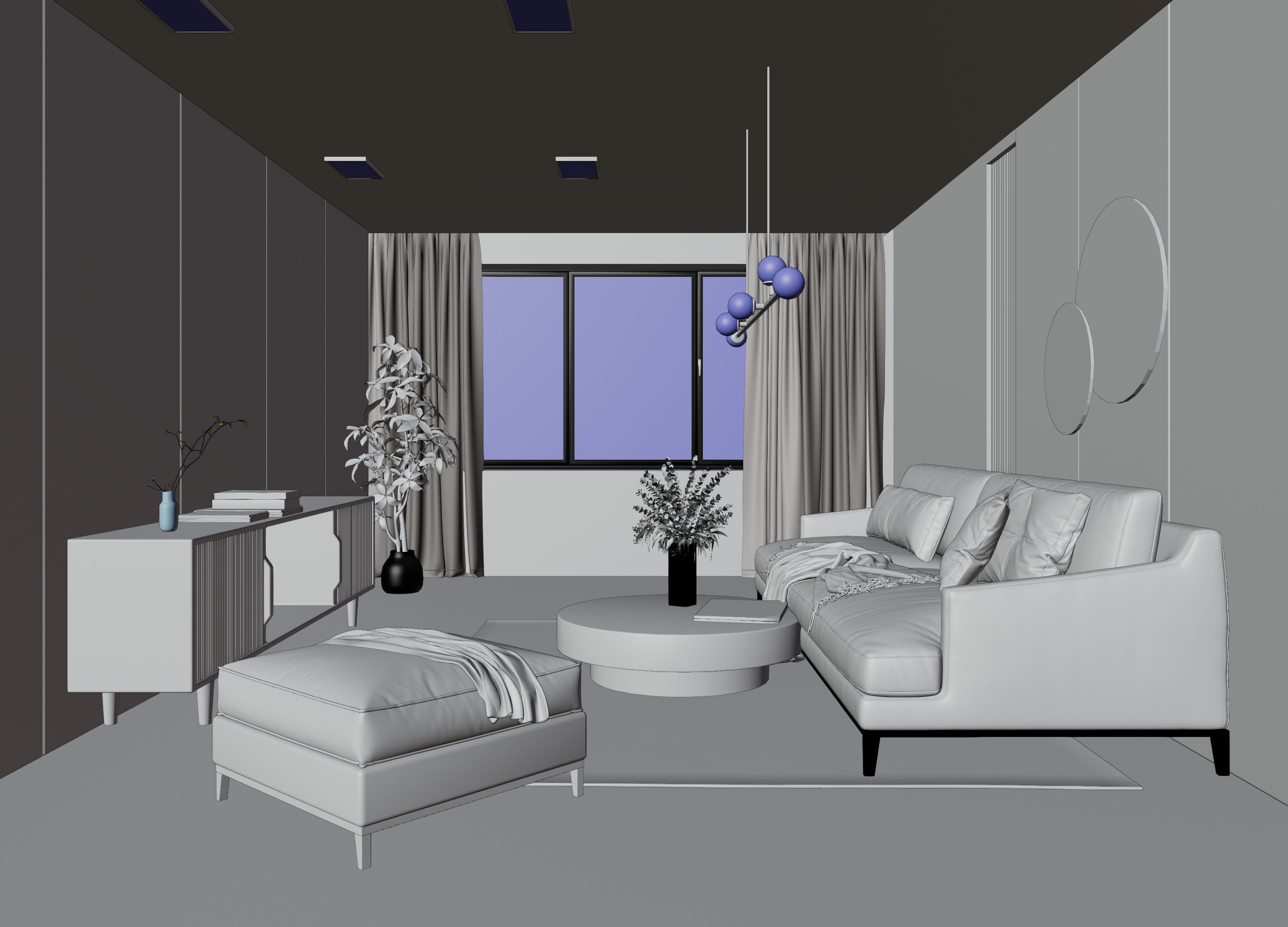 Living Room with Workspace Scene in Native Blend File 3D model_12