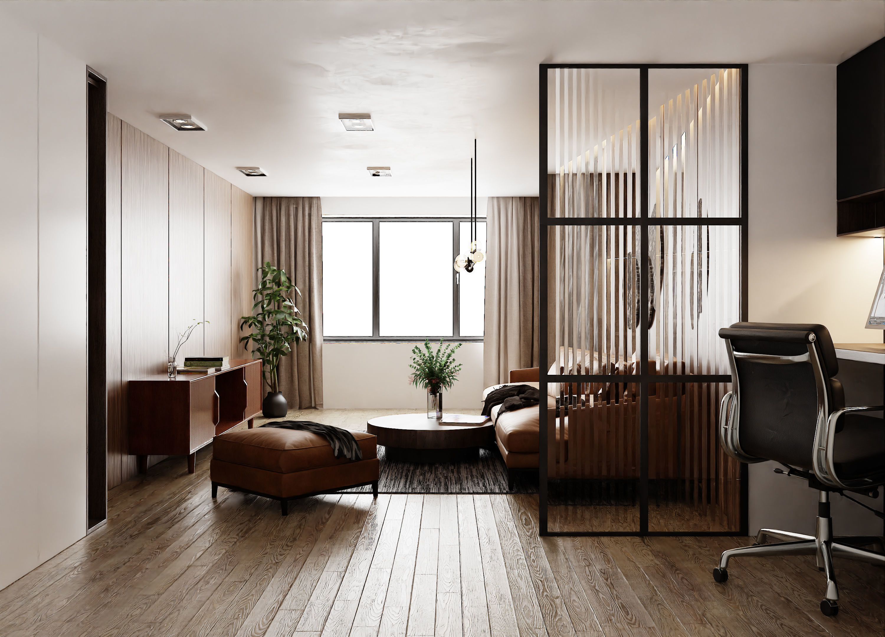 Living Room with Workspace Scene in Native Blend File 3D model_2