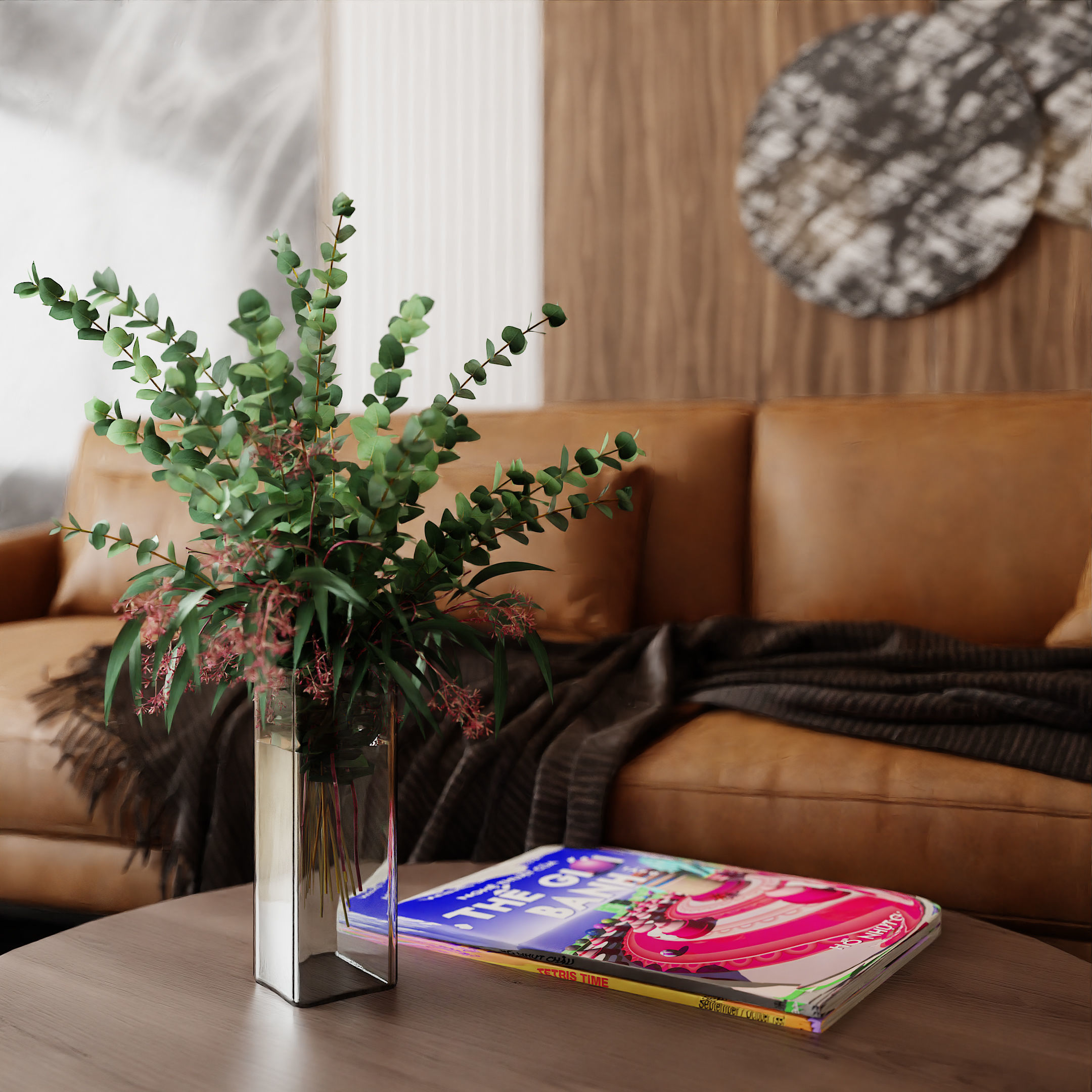 Living Room with Workspace Scene in Native Blend File 3D model_7