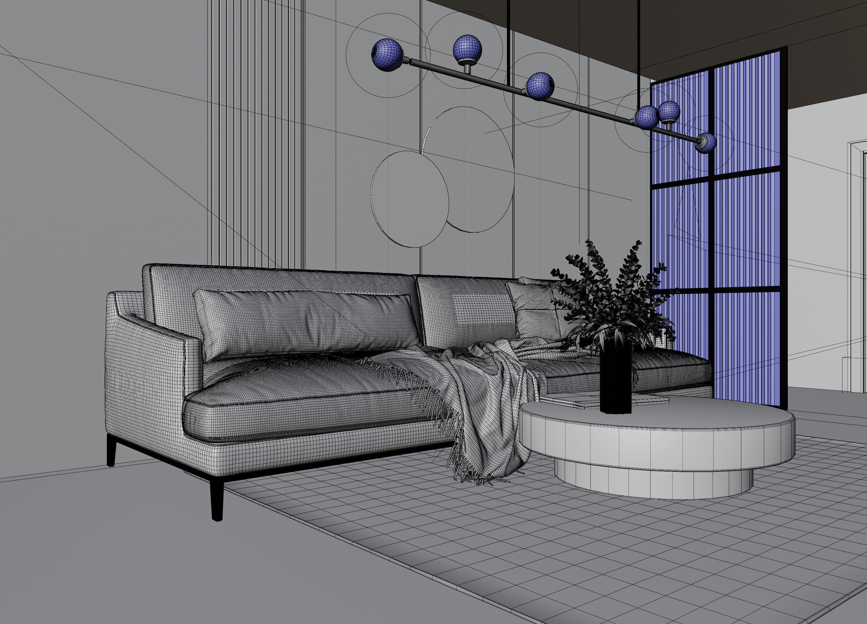 Living Room with Workspace Scene in Native Blend File 3D model_15
