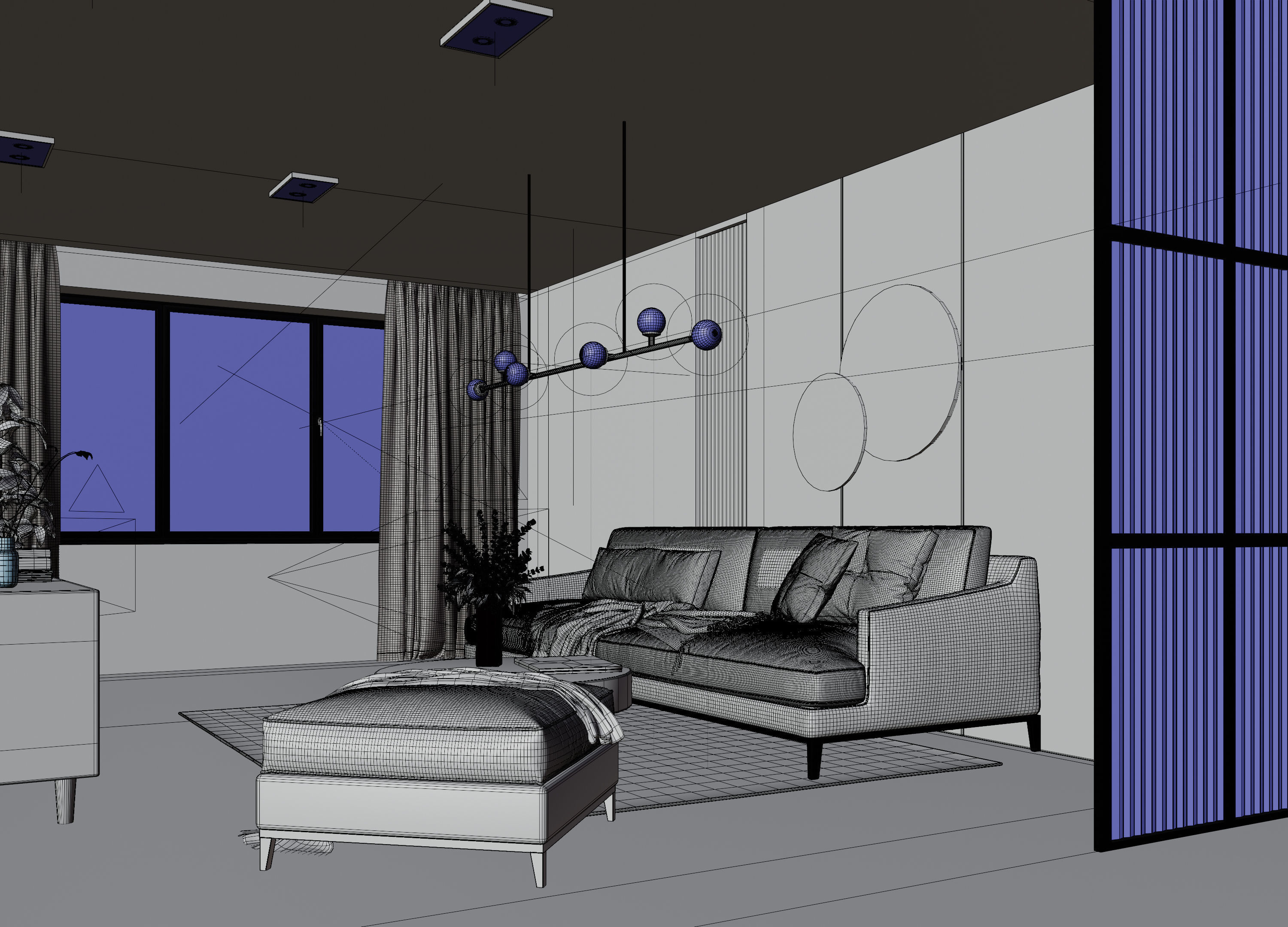 Living Room with Workspace Scene in Native Blend File 3D model_9