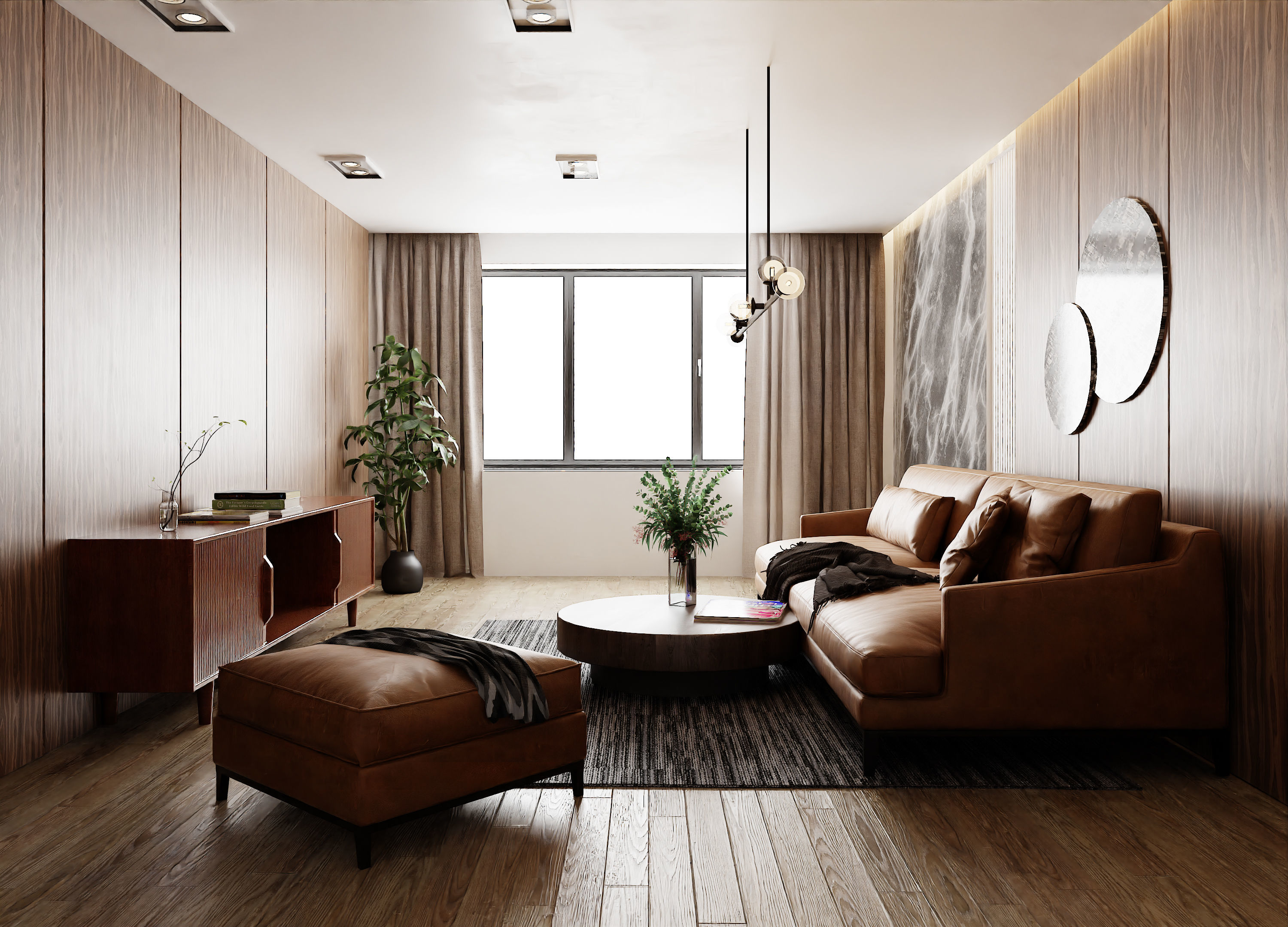 Living Room with Workspace Scene in Native Blend File 3D model_1