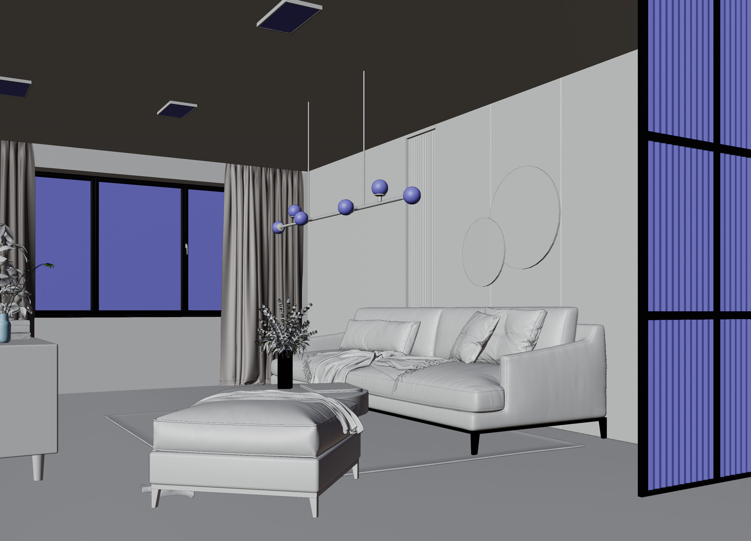 Living Room with Workspace Scene in Native Blend File 3D model_10