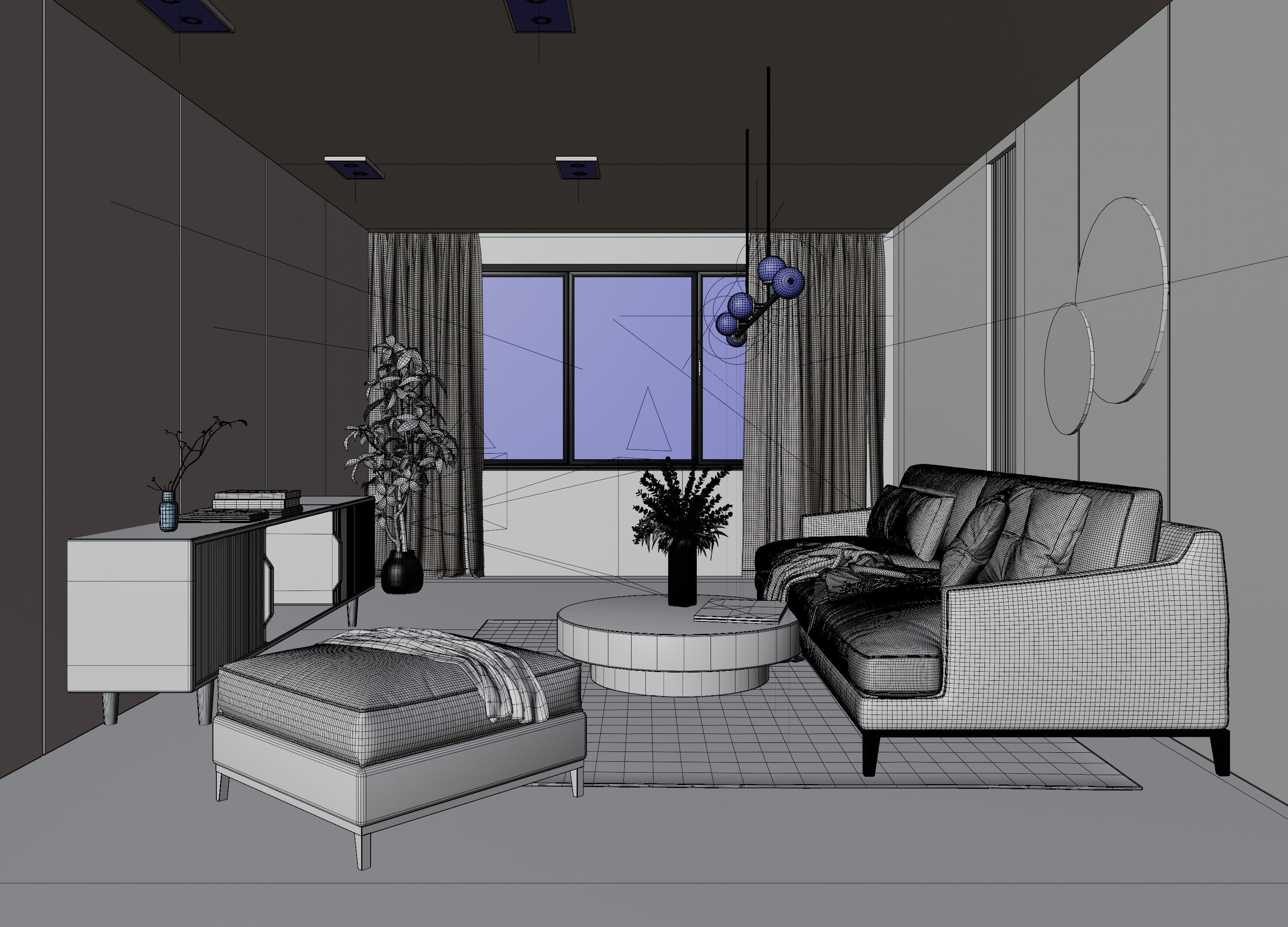 Living Room with Workspace Scene in Native Blend File 3D model_11