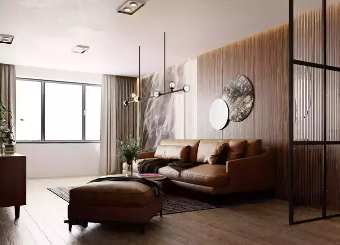 Living Room with Workspace Scene in Native Blend File 3D model