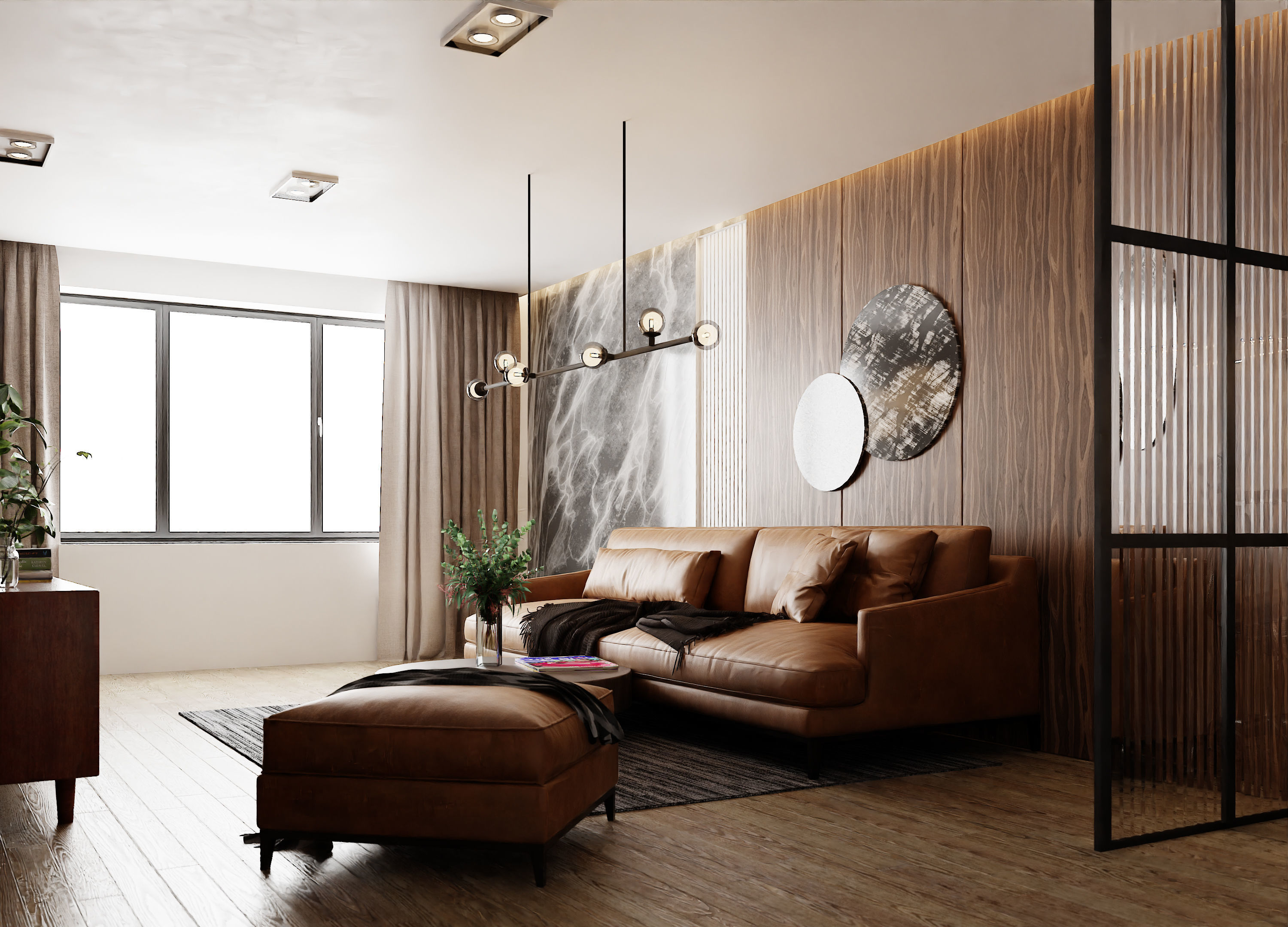 Living Room with Workspace Scene in Native Blend File 3D model_0