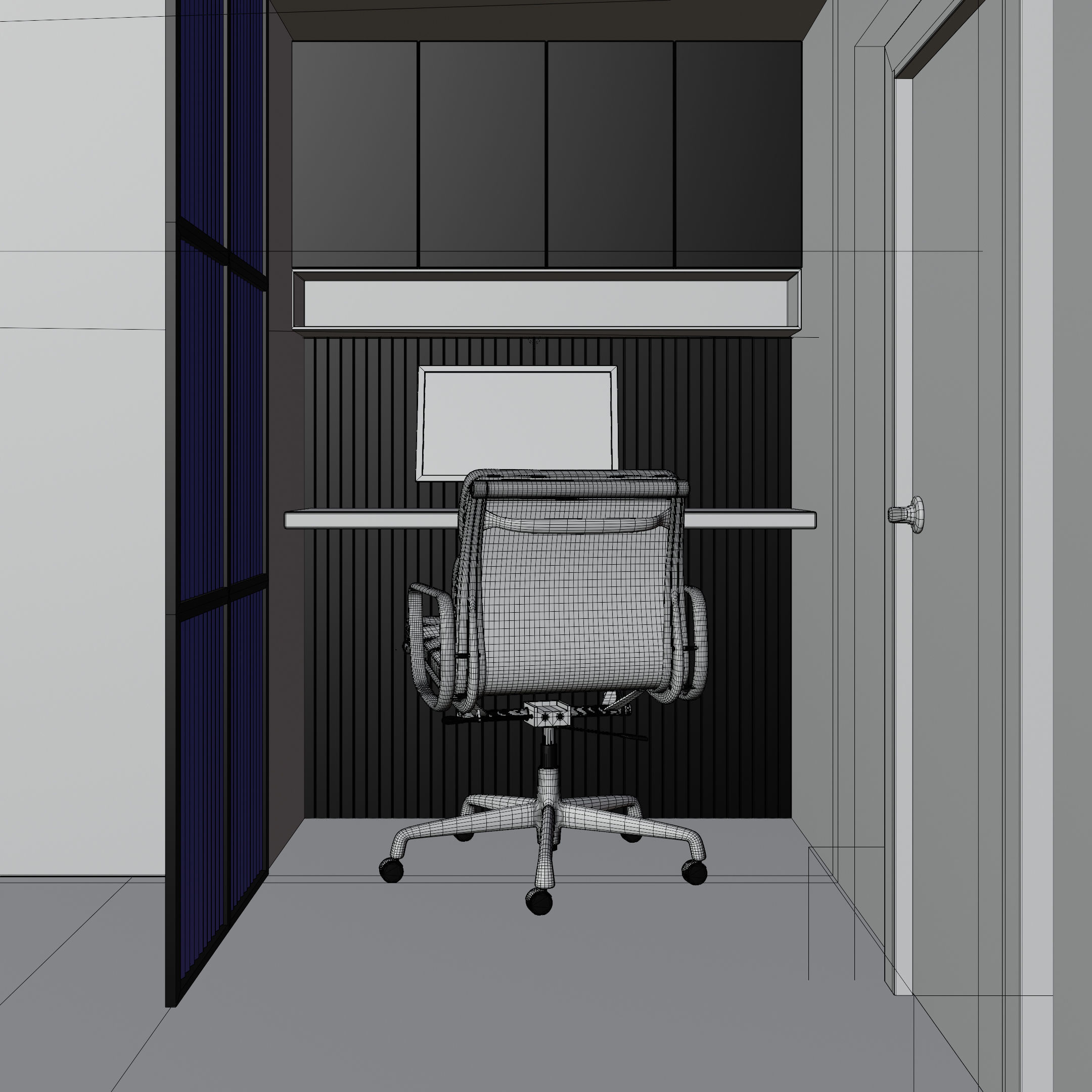 Living Room with Workspace Scene in Native Blend File 3D model_21