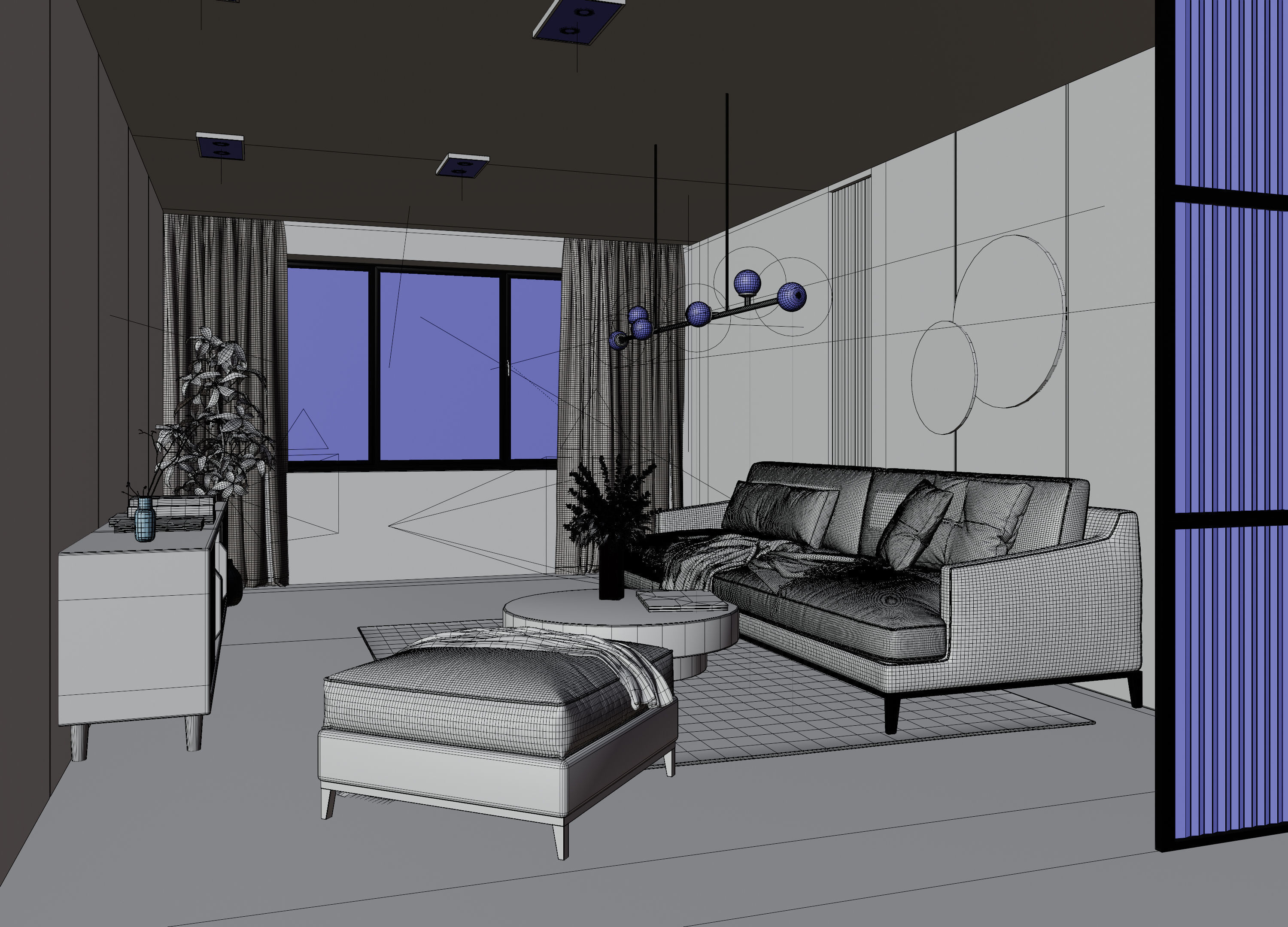 Living Room with Workspace Scene in Native Blend File 3D model_26