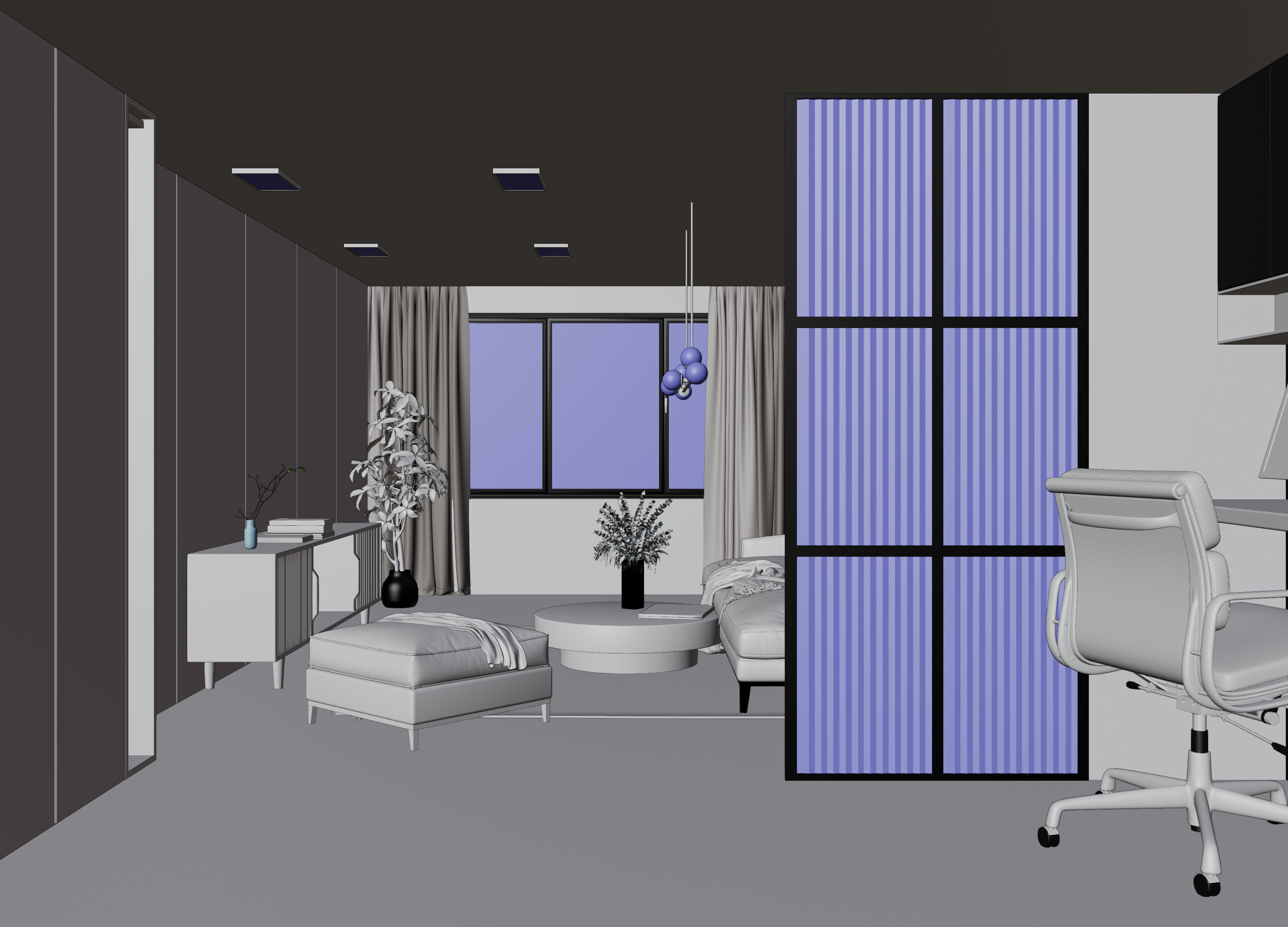 Living Room with Workspace Scene in Native Blend File 3D model_14