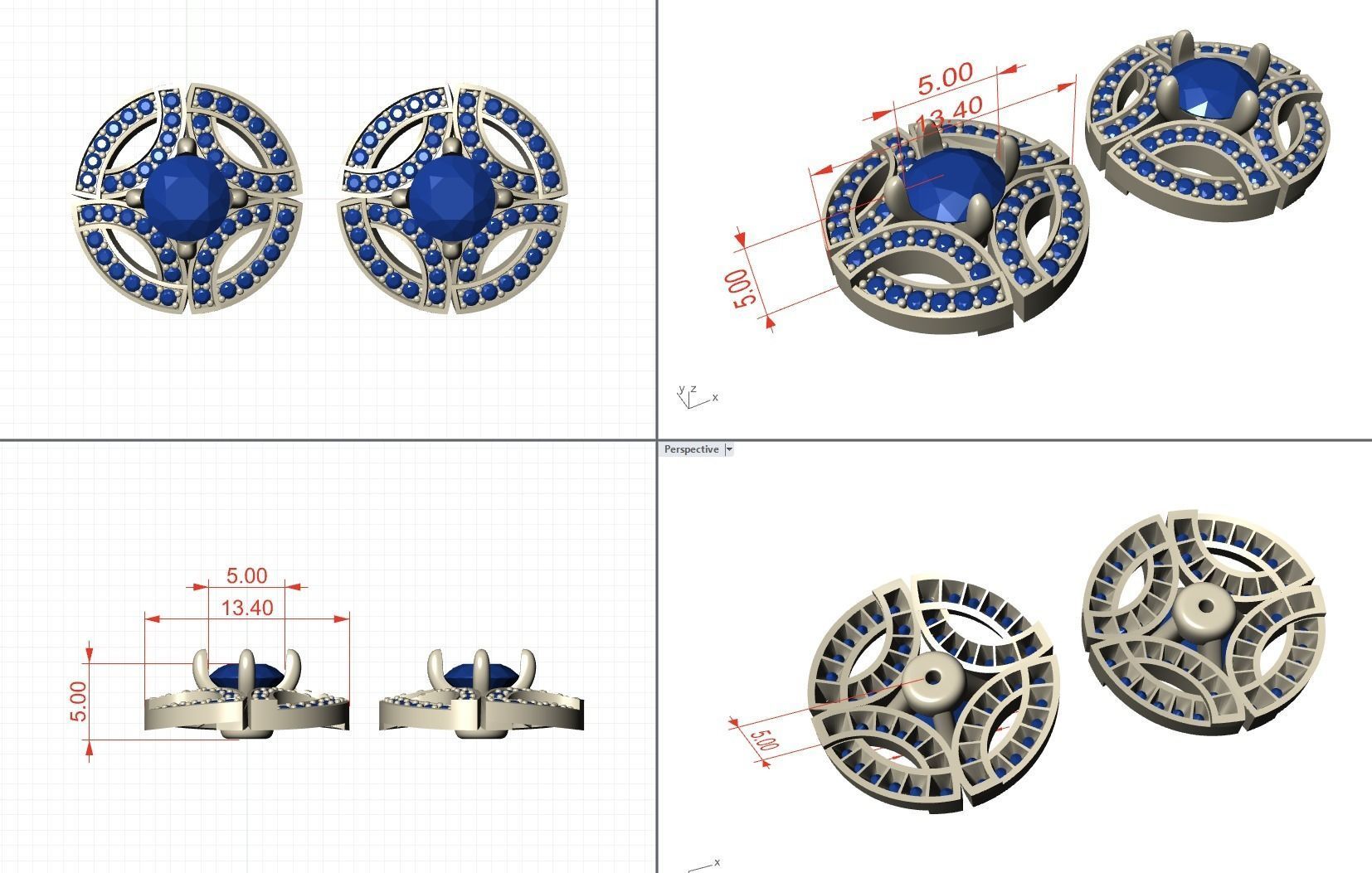 Gala Diamond Stud Earring 3D print model_8