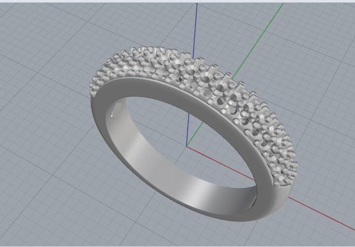 Ring with three rows of stones Model 2306 3D print model_2